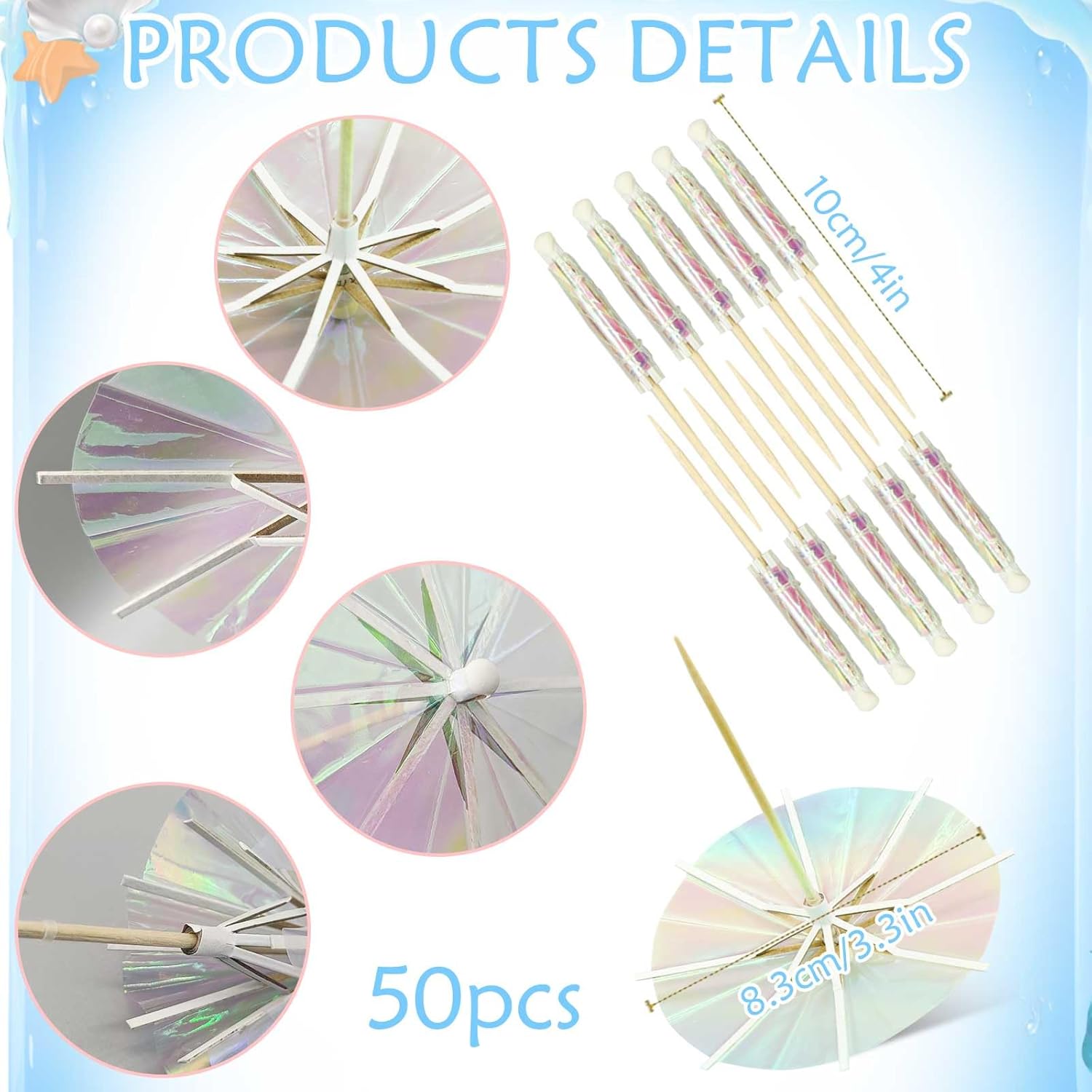 50Pcs Drink Umbrellas Cocktail Picks, Umbrella Drinks Sticks Wood Toothpicks Cocktail Umbrellas for Drinks Cupcake Appetizers, Umbrella Sticks Drink Toppers Party Decoration Supplies(Fluorescent) - Image 2