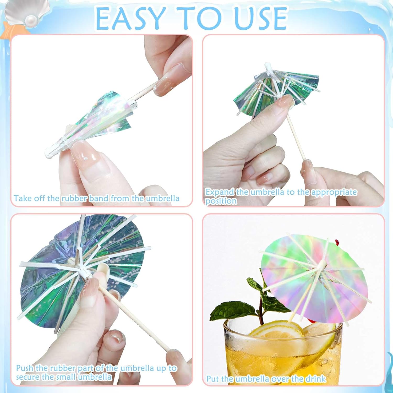 50Pcs Drink Umbrellas Cocktail Picks, Umbrella Drinks Sticks Wood Toothpicks Cocktail Umbrellas for Drinks Cupcake Appetizers, Umbrella Sticks Drink Toppers Party Decoration Supplies(Fluorescent) - Image 5