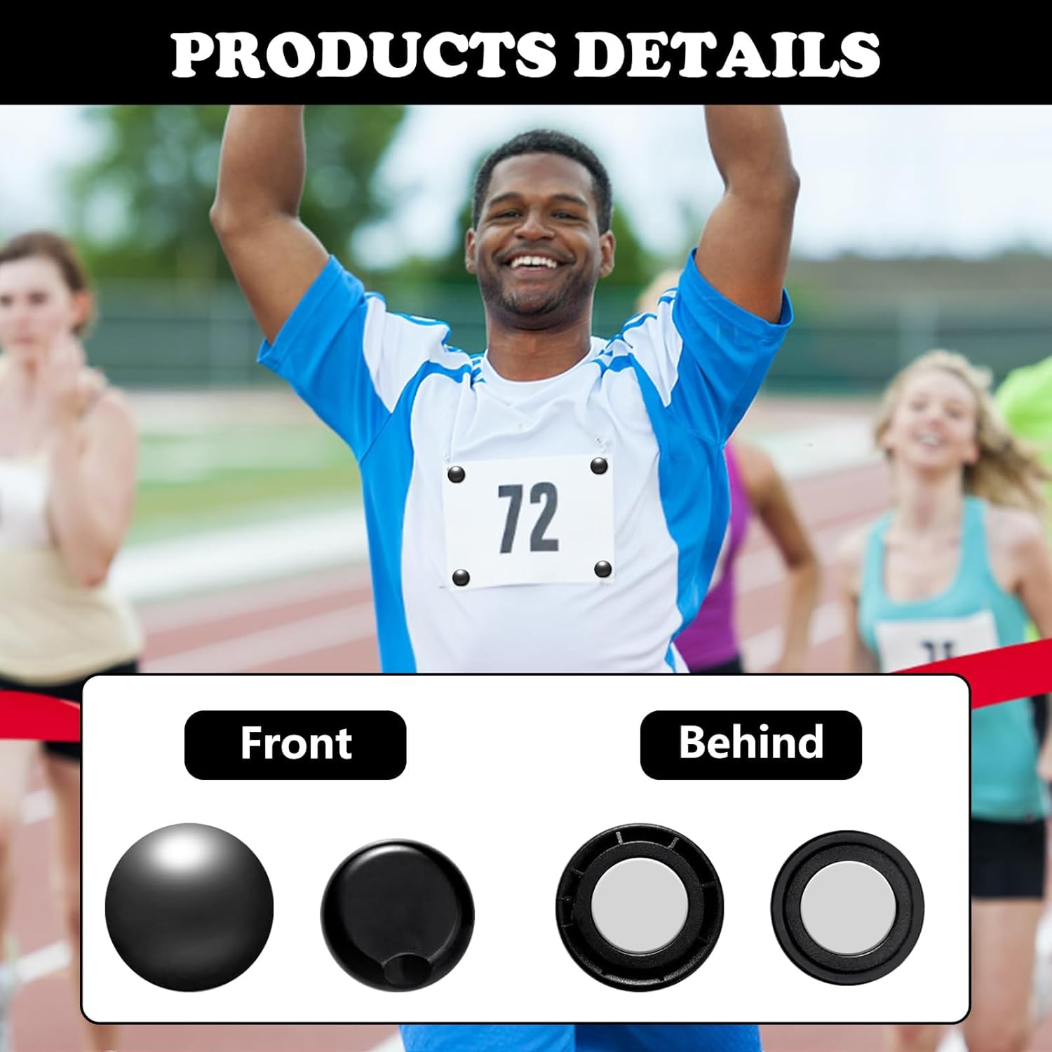 10Pcs Marathon Running Bib Clips Magnets for Runners Race Number Bib Clips Buckles Fixing Fastener, Running Accessories White Black Replacement for pins for Triathlon Cycling Field Competition Supplie - Image 3
