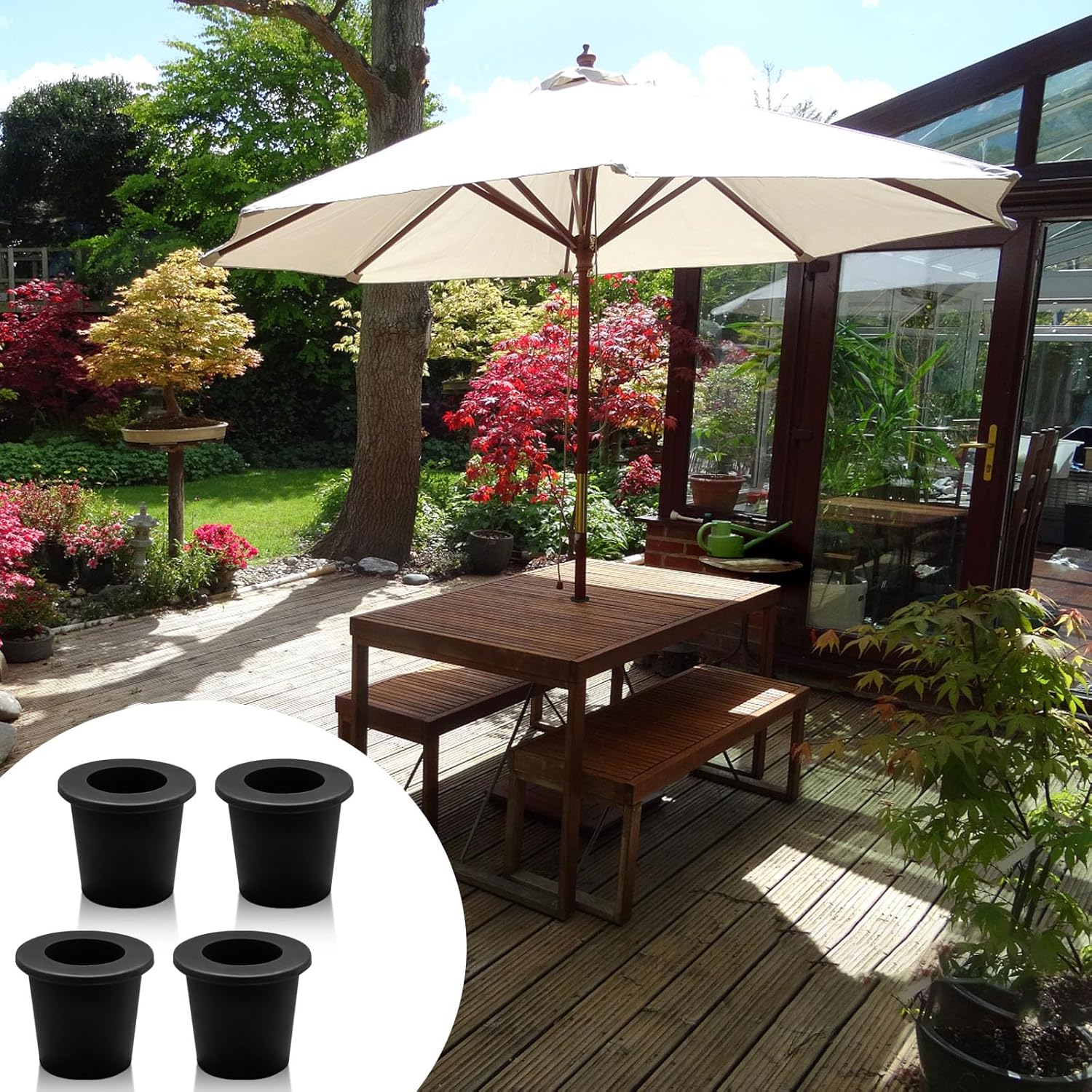 4Pcs Patio Table Umbrella Hole Ring Plug, Silicone Pool Umbrella Sleeve Stabilizer Cone Wedge, Umbrella Table Ring Hole Insert for 2-2.5 Inch Table Hole or 1.5 Inch Pool Umbrella Adapter (Black) - Image 4