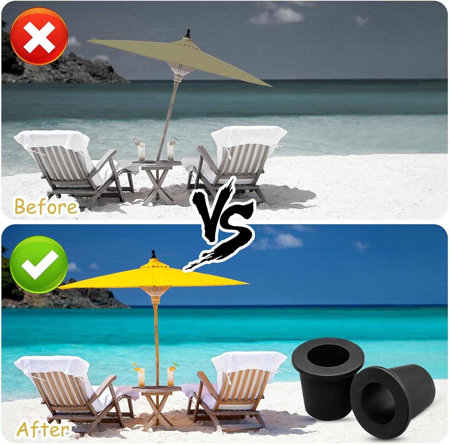 4Pcs Patio Table Umbrella Hole Ring Plug, Silicone Pool Umbrella Sleeve Stabilizer Cone Wedge, Umbrella Table Ring Hole Insert for 2-2.5 Inch Table Hole or 1.5 Inch Pool Umbrella Adapter (Black) - Image 5