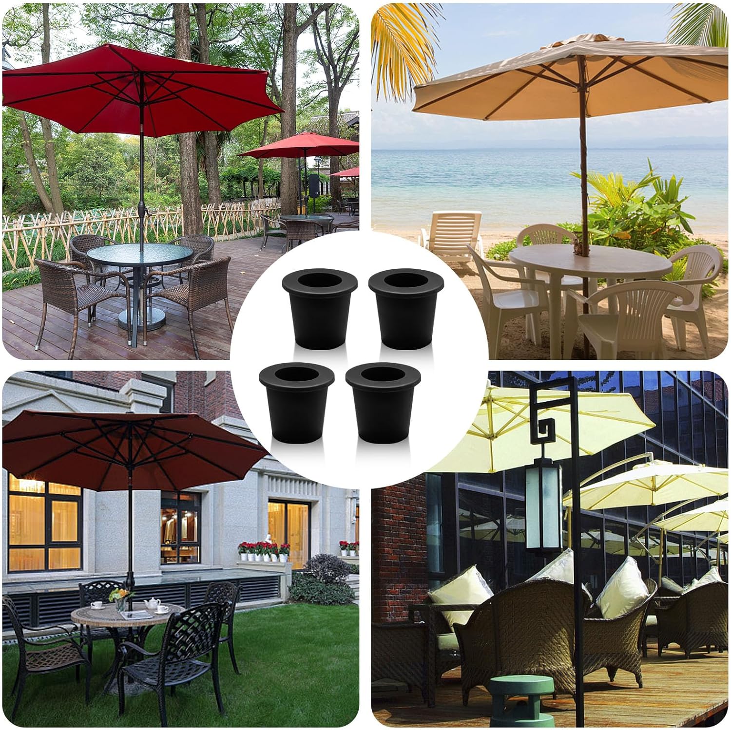 4Pcs Patio Table Umbrella Hole Ring Plug, Silicone Pool Umbrella Sleeve Stabilizer Cone Wedge, Umbrella Table Ring Hole Insert for 2-2.5 Inch Table Hole or 1.5 Inch Pool Umbrella Adapter (Black) - Image 6