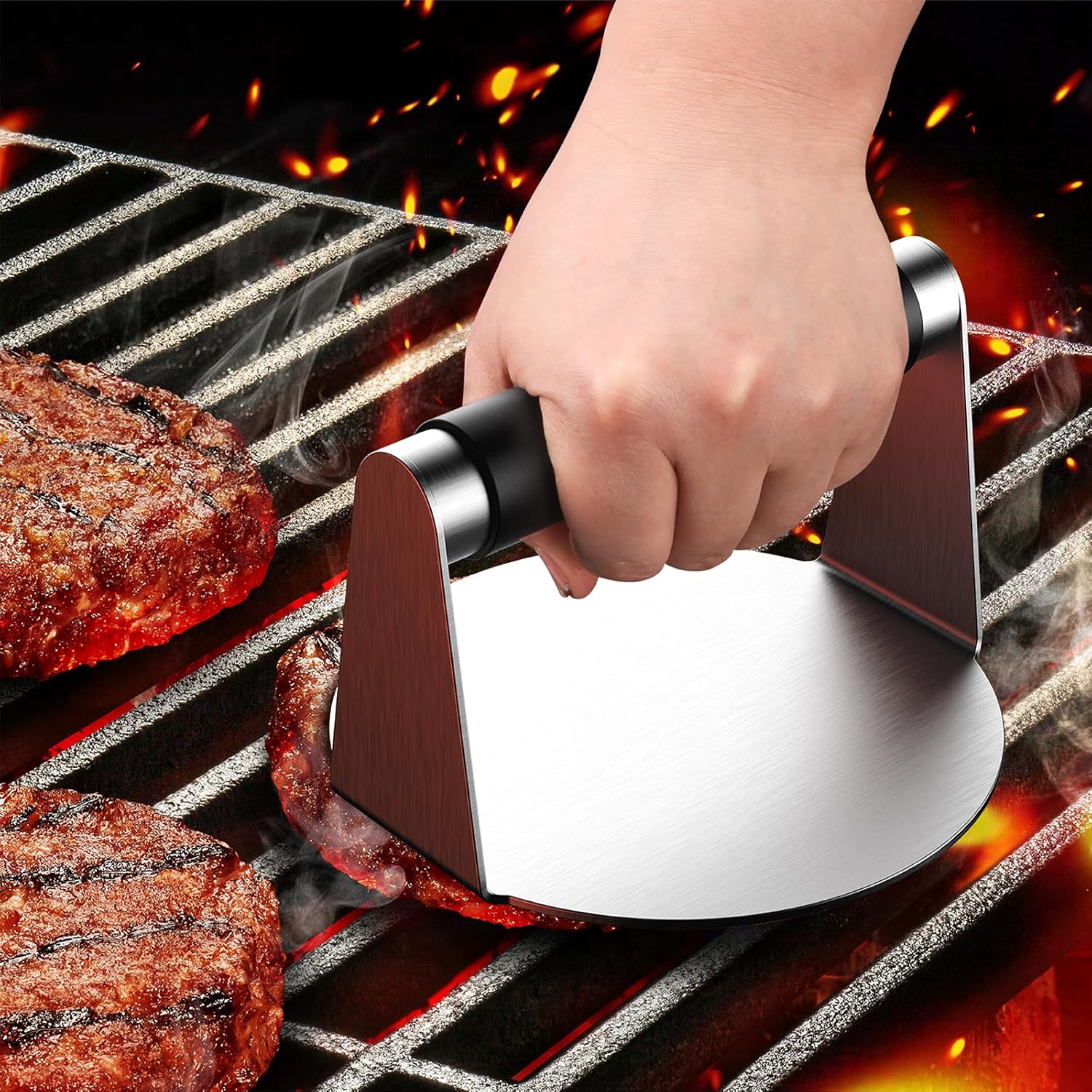 Smash Burger Press, Hamburger Smasher Tool for Griddle, Stainless Steel Ham Patty Press with Anti-Scald Handle, 5.5