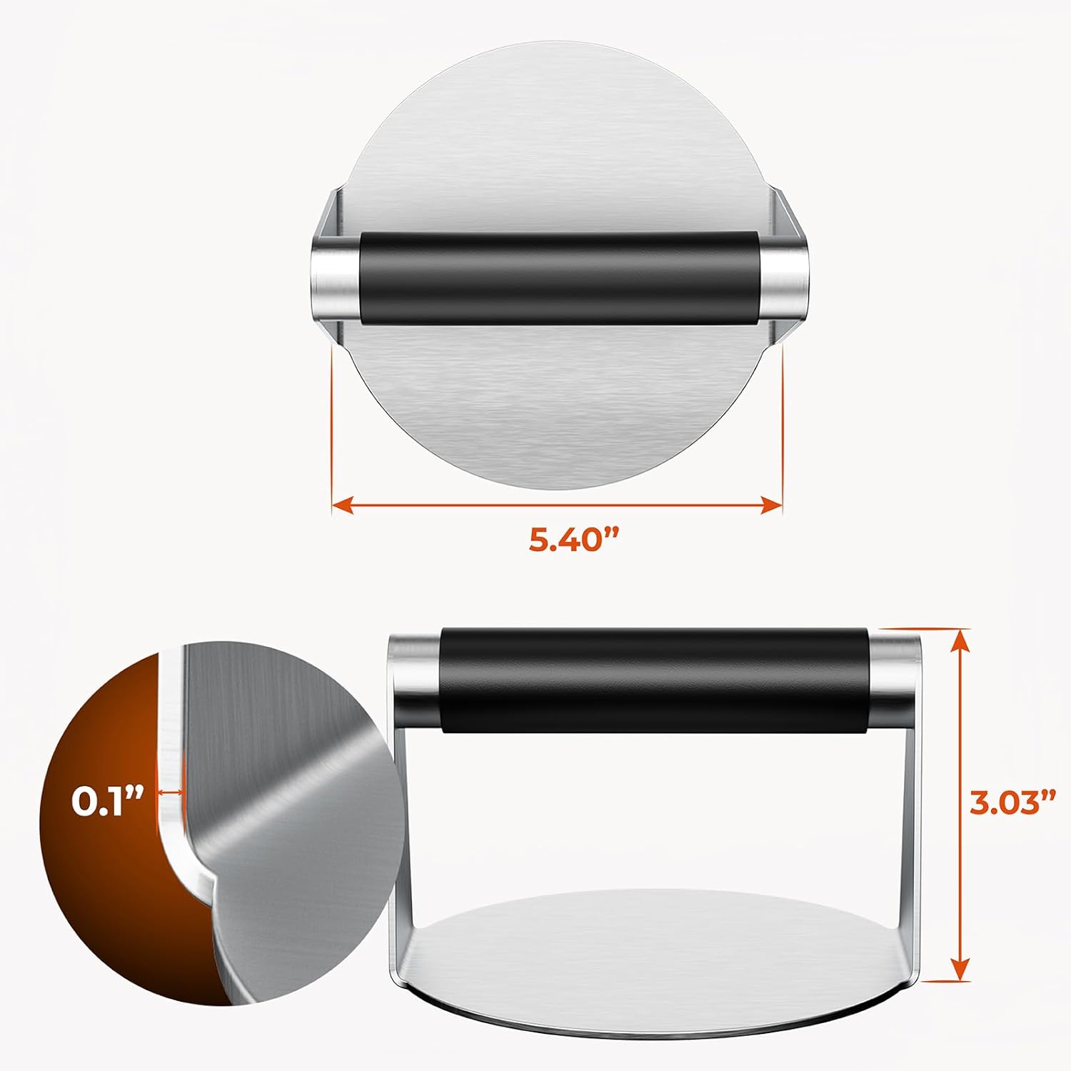 Smash Burger Press, Hamburger Smasher Tool for Griddle, Stainless Steel Ham Patty Press with Anti-Scald Handle, 5.5