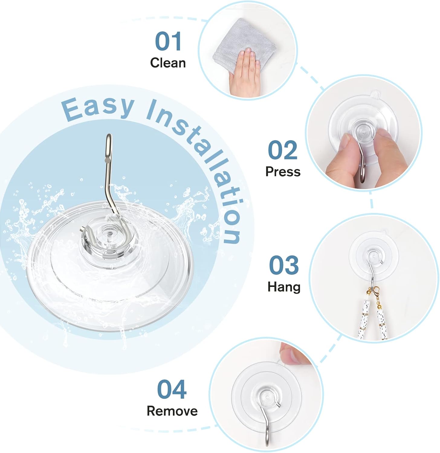 Suction Cup Hooks, 1.77 Inch Small Window Suction Cups with Metal Hooks, Removable and Reusable, Clear, 12 Pcs - Image 7