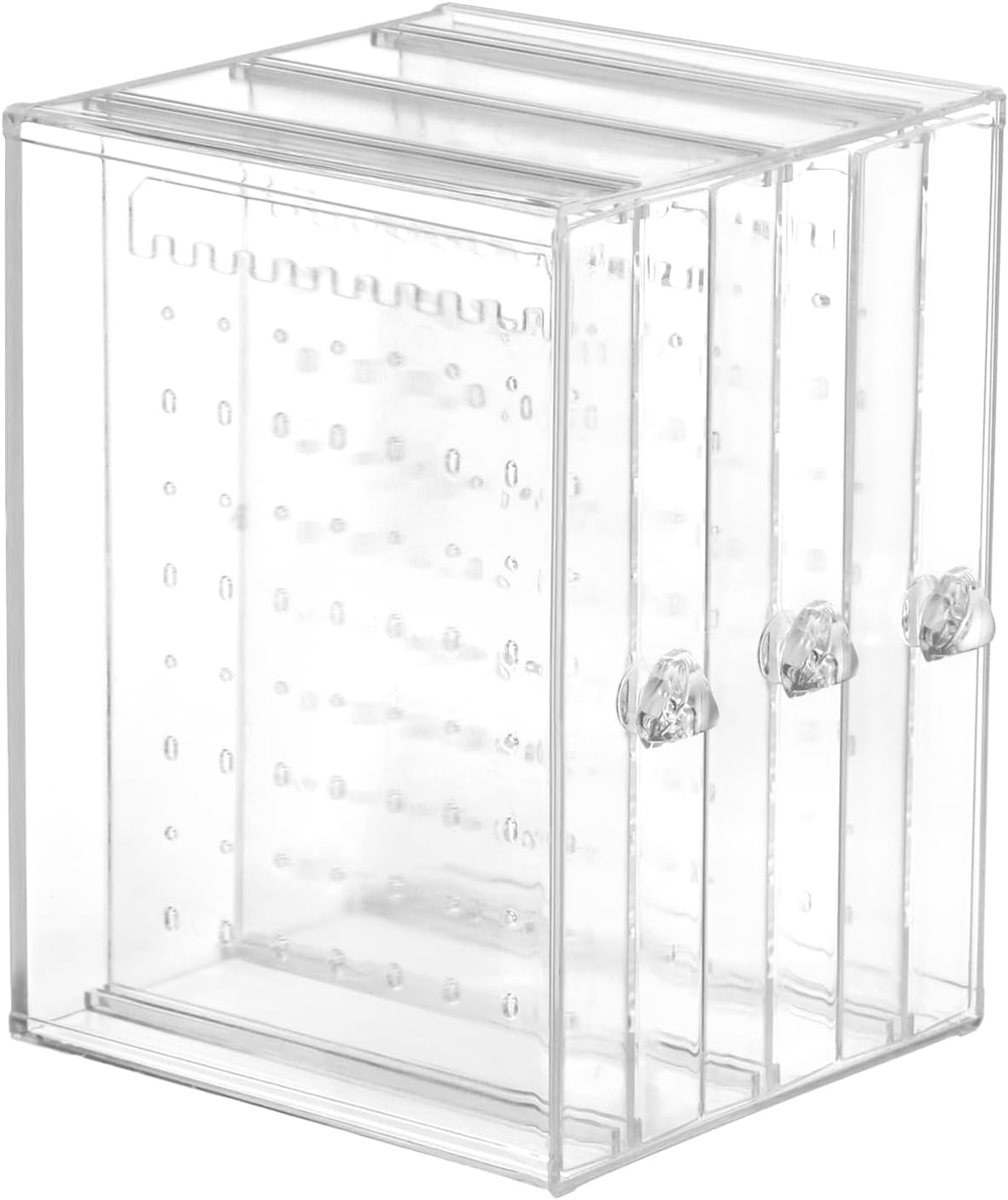 Clear Acrylic Jewelry Storage Box - Earring Display Stand Holder with 3 Vertical Slide-Out Drawers, 216 Earring Holes & 36 Necklace Grooves - Image 1