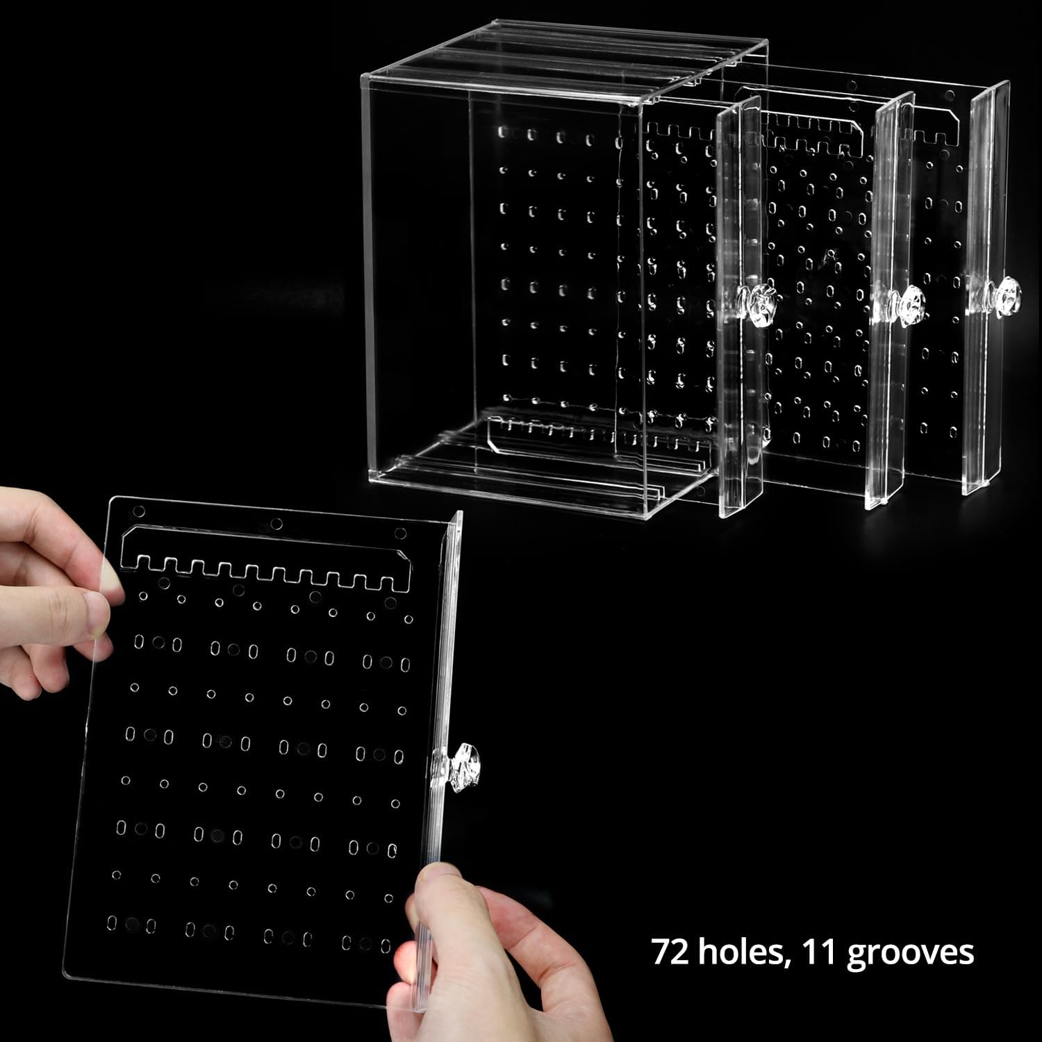 Clear Acrylic Jewelry Storage Box - Earring Display Stand Holder with 3 Vertical Slide-Out Drawers, 216 Earring Holes & 36 Necklace Grooves - Image 3