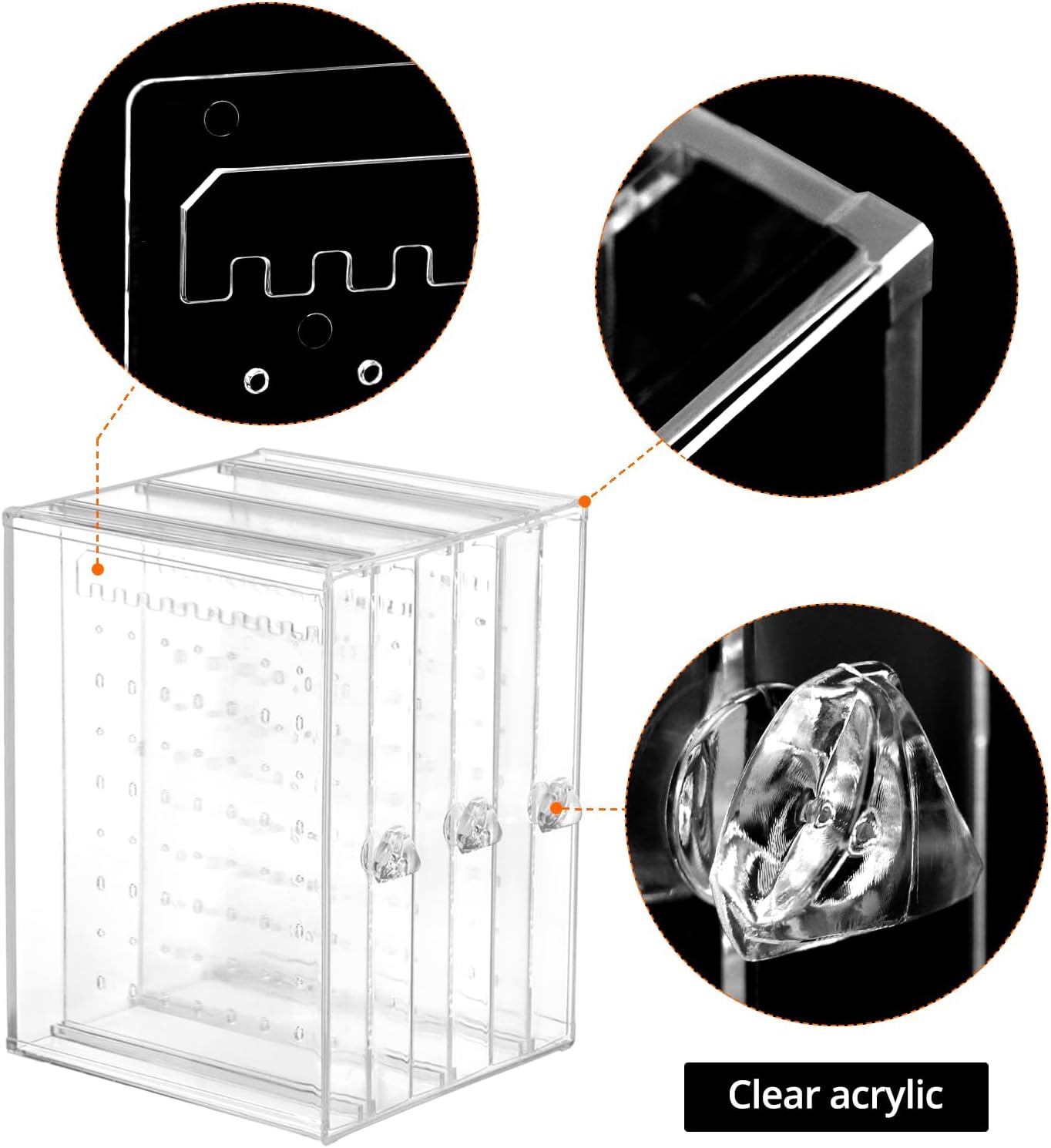Clear Acrylic Jewelry Storage Box - Earring Display Stand Holder with 3 Vertical Slide-Out Drawers, 216 Earring Holes & 36 Necklace Grooves - Image 5