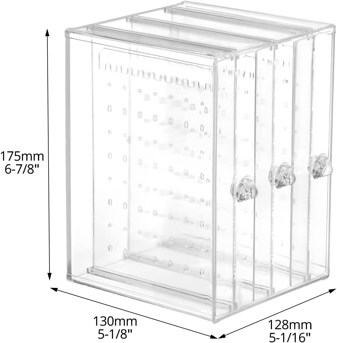 Clear Acrylic Jewelry Storage Box - Earring Display Stand Holder with 3 Vertical Slide-Out Drawers, 216 Earring Holes & 36 Necklace Grooves - Image 6