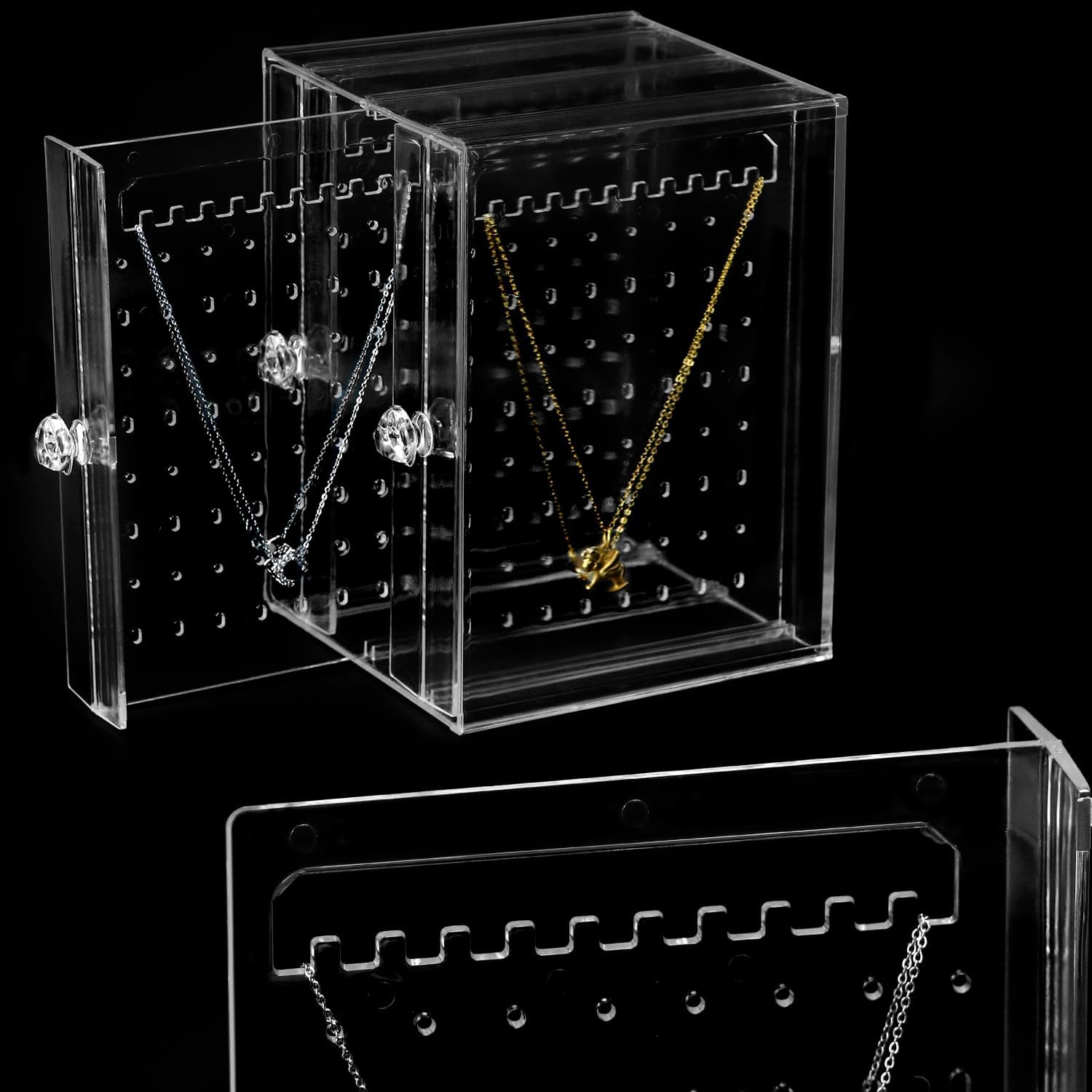 Clear Acrylic Jewelry Storage Box - Earring Display Stand Holder with 3 Vertical Slide-Out Drawers, 216 Earring Holes & 36 Necklace Grooves - Image 7