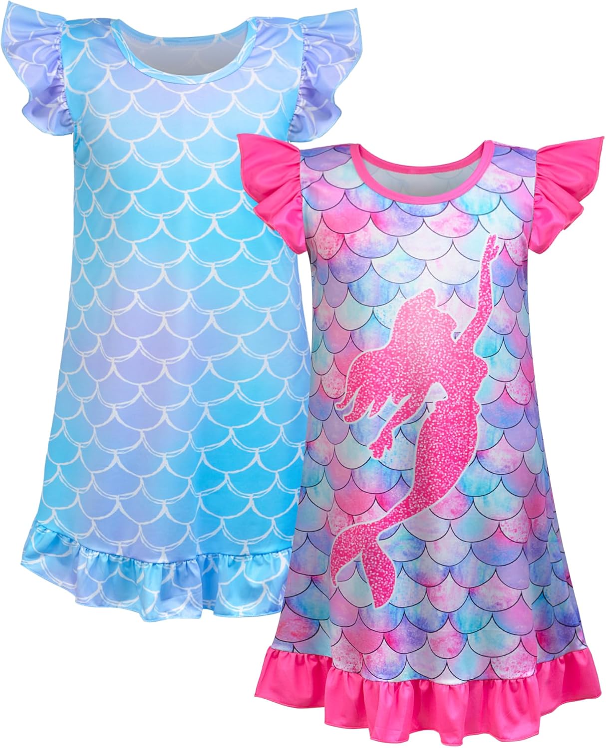 2pcs Girls Nightgowns Unicorn Mermaid Pajamas for Toddler Girls Princess Nightgown Sleepwear for Kids 3-9 Years - Image 1