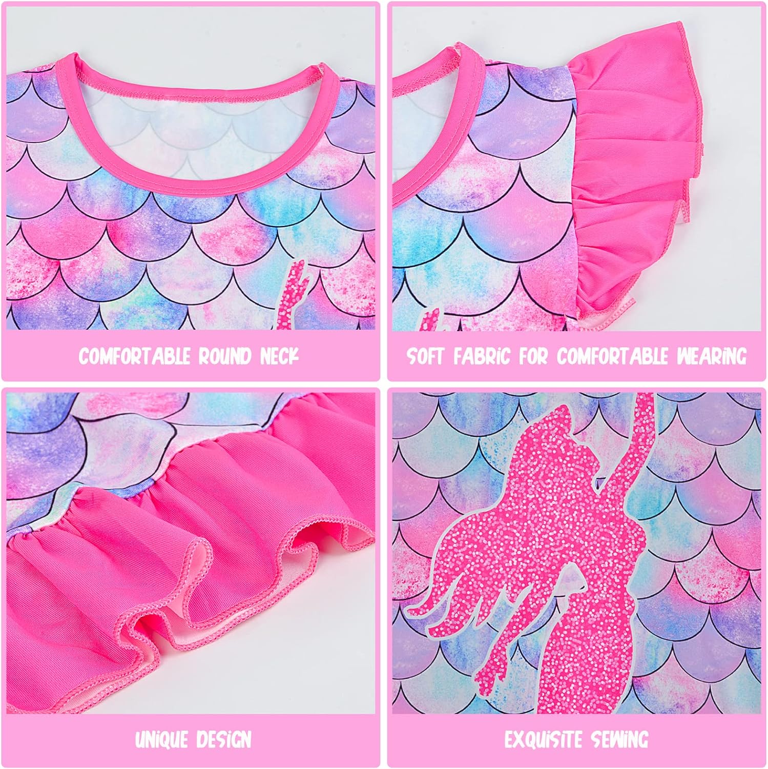 2pcs Girls Nightgowns Unicorn Mermaid Pajamas for Toddler Girls Princess Nightgown Sleepwear for Kids 3-9 Years - Image 4