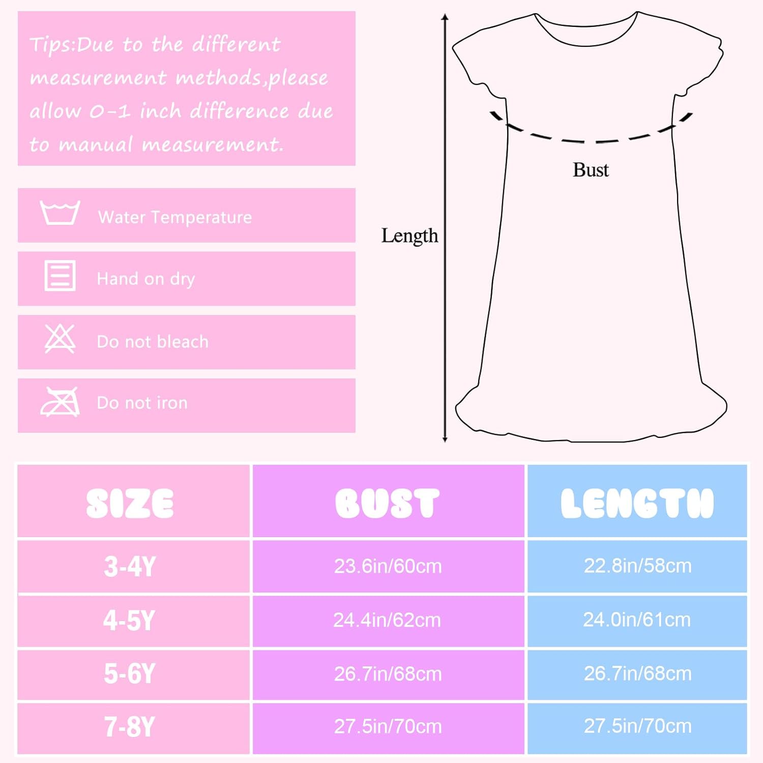 2pcs Girls Nightgowns Unicorn Mermaid Pajamas for Toddler Girls Princess Nightgown Sleepwear for Kids 3-9 Years - Image 7