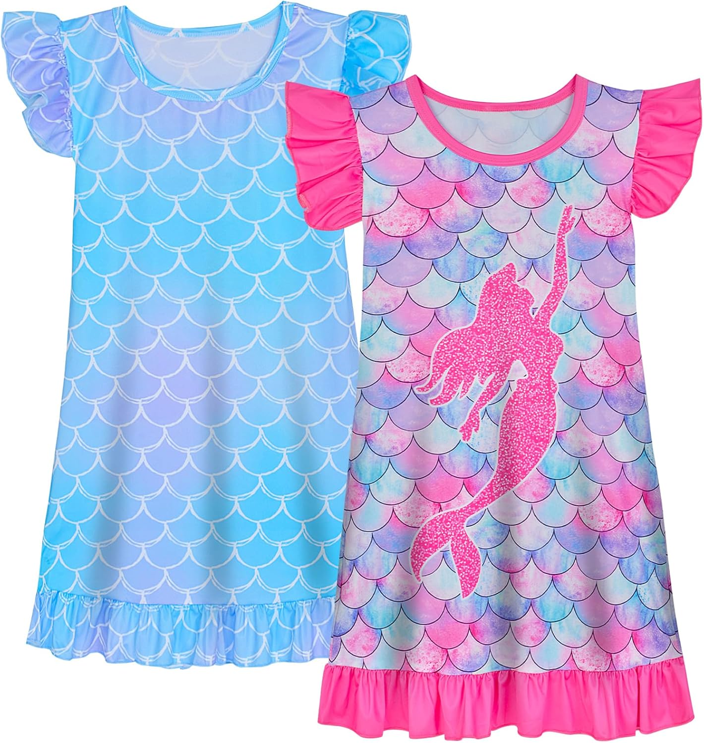 2pcs Girls Nightgowns Unicorn Mermaid Pajamas for Toddler Girls Princess Nightgown Sleepwear for Kids 3-9 Years - Image 8