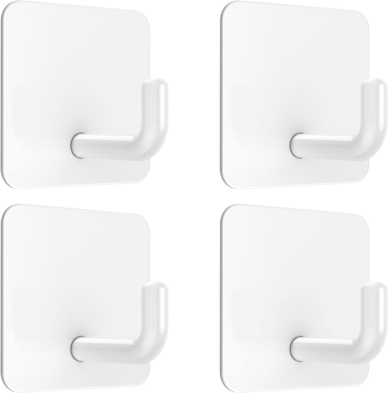 Adhesive Hooks, Metal Shower Wall Stick on Hooks, Waterproof, 2 Extra Adhesive Strips, White, 4 Pcs - Image 1