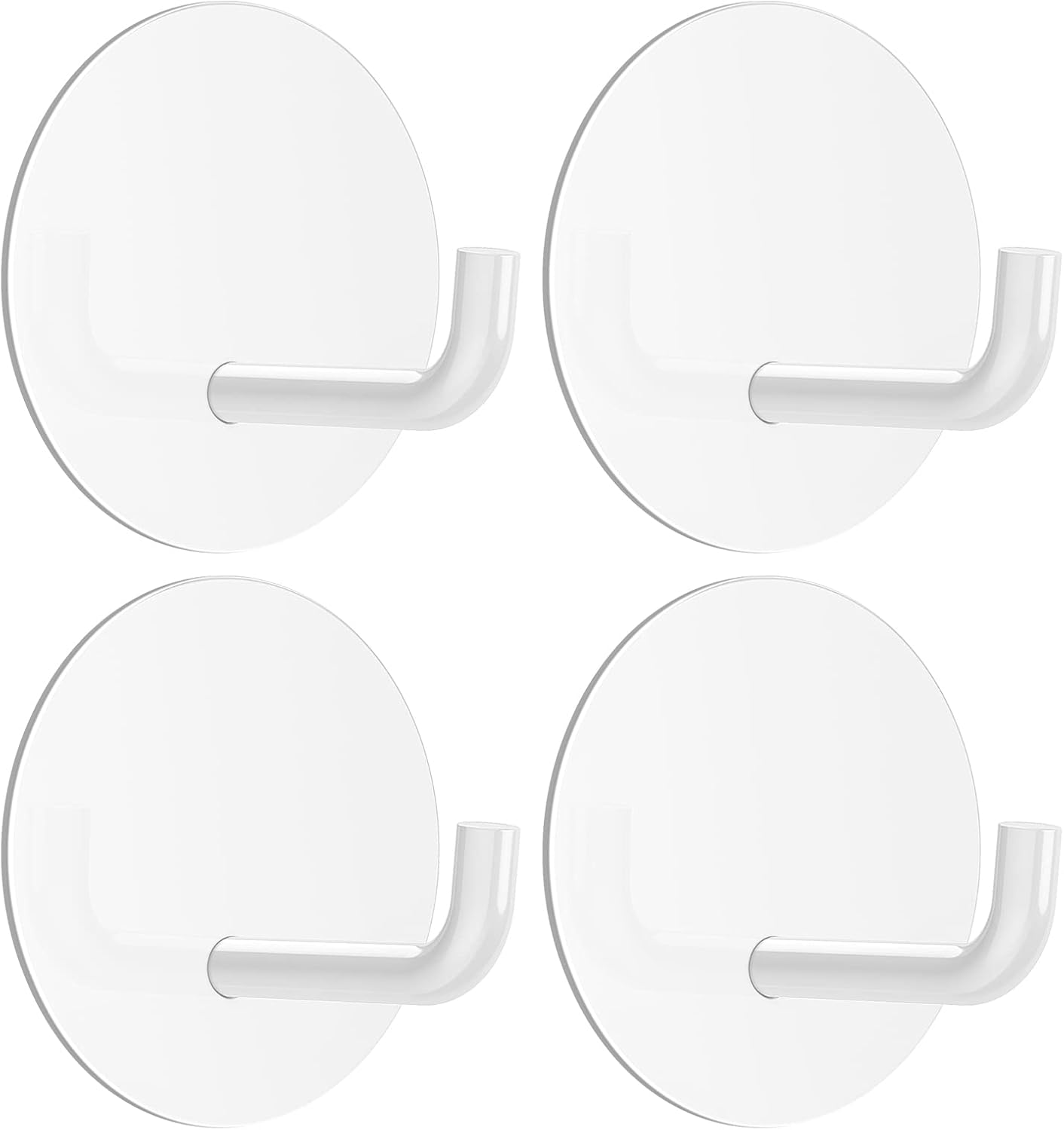 Adhesive Hooks, Small Metal Shower Wall Stick on Hooks, Waterproof, 2 Extra Adhesive Strips, Round, White, 4 Pcs - Image 1