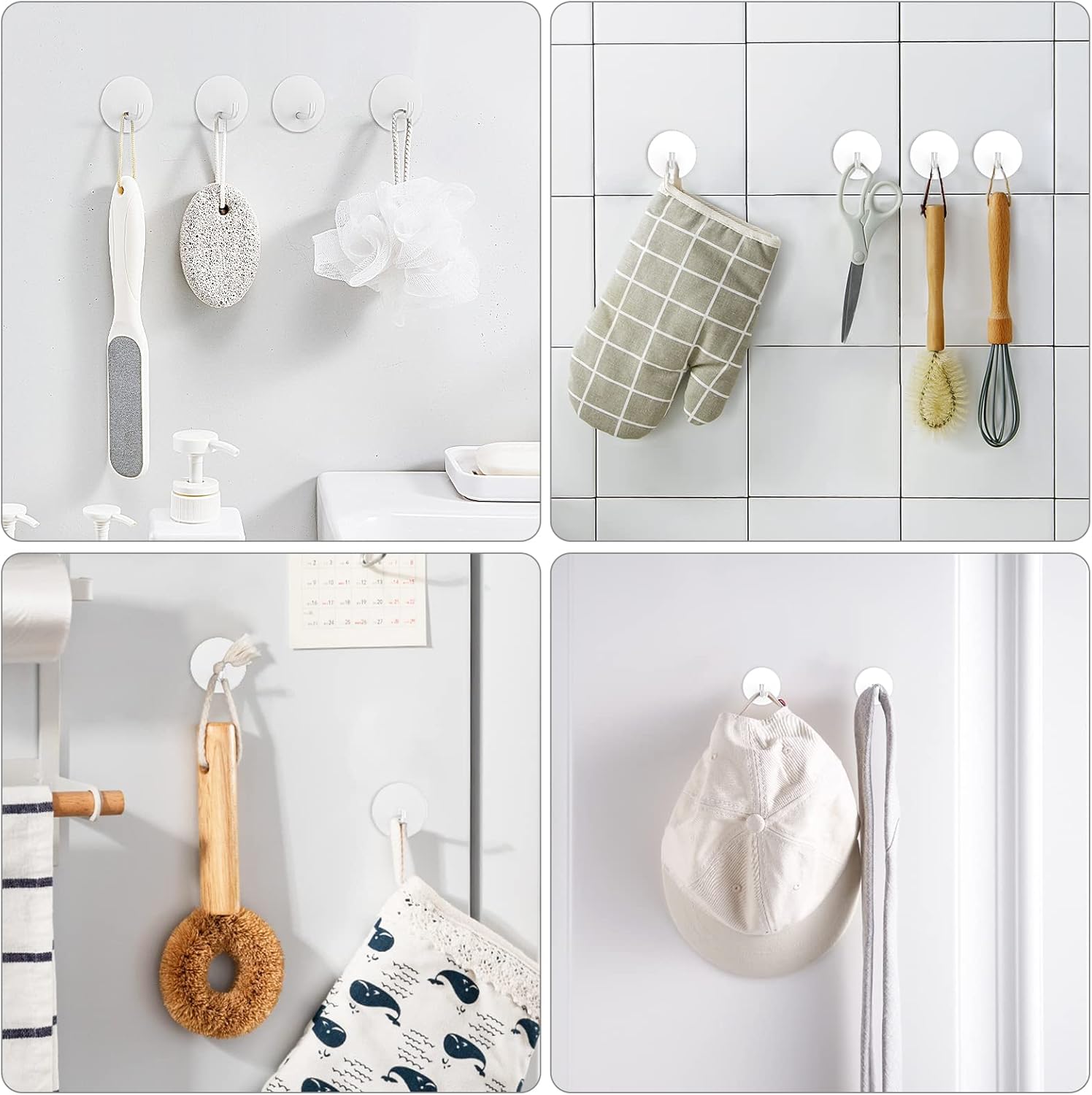 Adhesive Hooks, Small Metal Shower Wall Stick on Hooks, Waterproof, 2 Extra Adhesive Strips, Round, White, 4 Pcs - Image 2