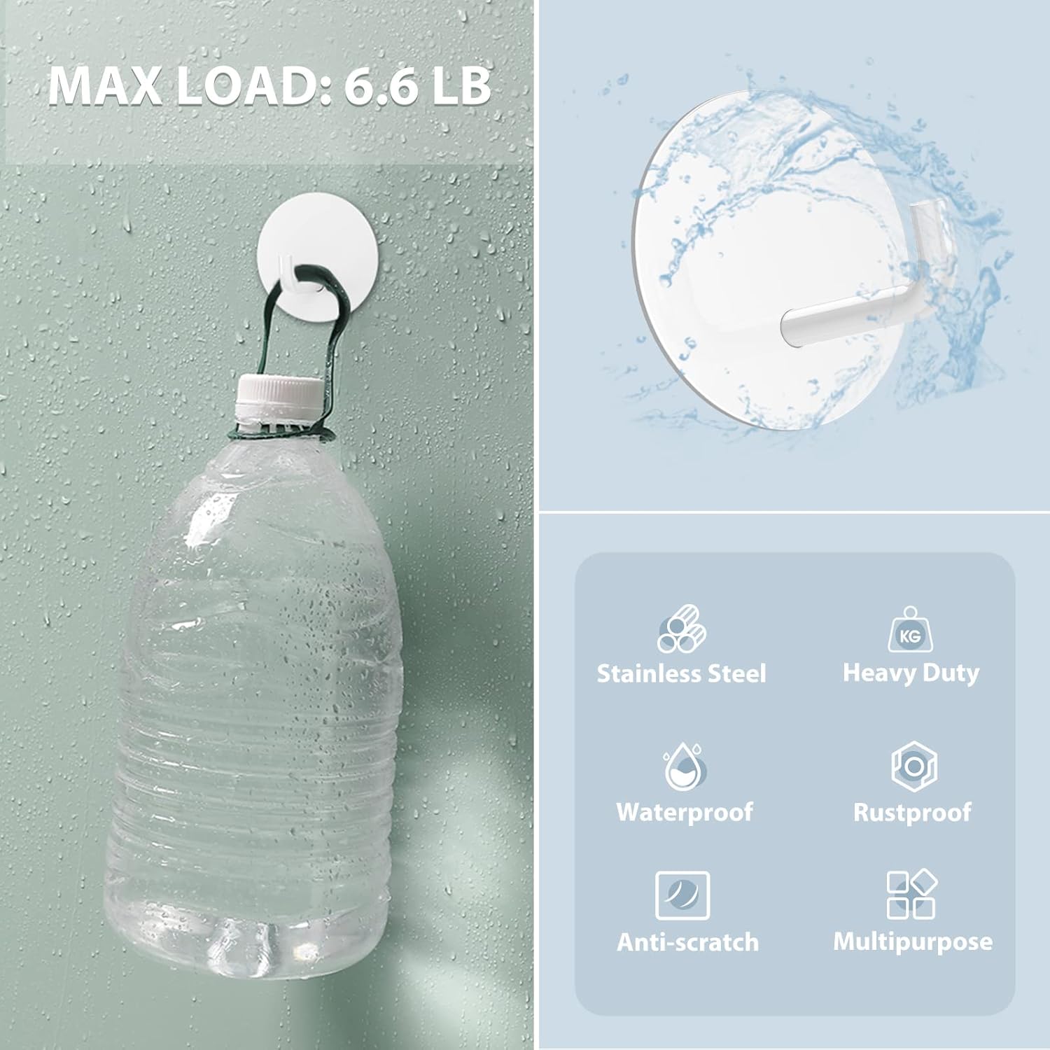 Adhesive Hooks, Small Metal Shower Wall Stick on Hooks, Waterproof, 2 Extra Adhesive Strips, Round, White, 4 Pcs - Image 4