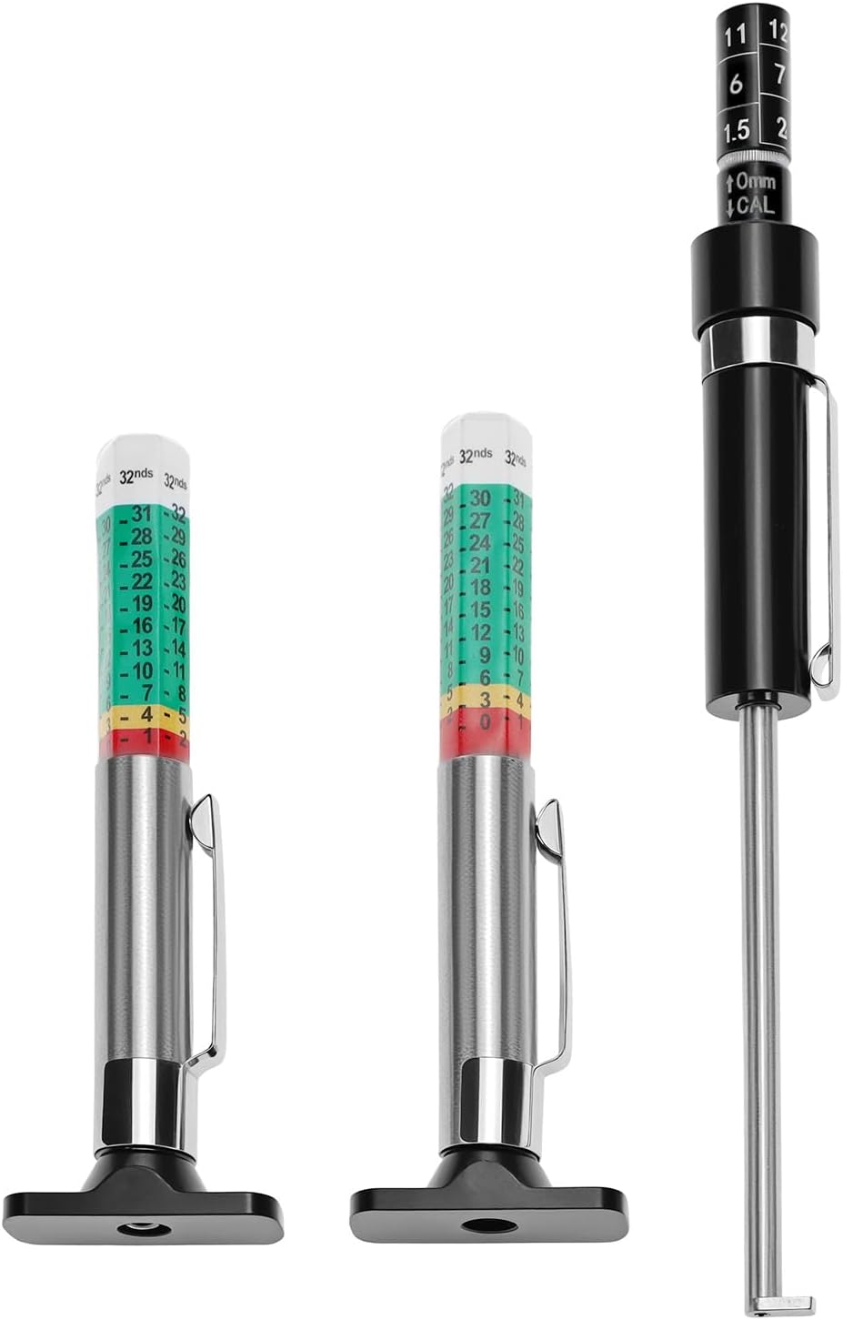 Tire Tread Depth Gauge 2-Pack + Brake Pad Thickness Gauge Set, Color-Coded 1/32 Inch Tire Tread Gauge (0–1 in), Brake Pad Measuring Tool for Internal & External Pads, for Car Truck Motorcycle - Image 1