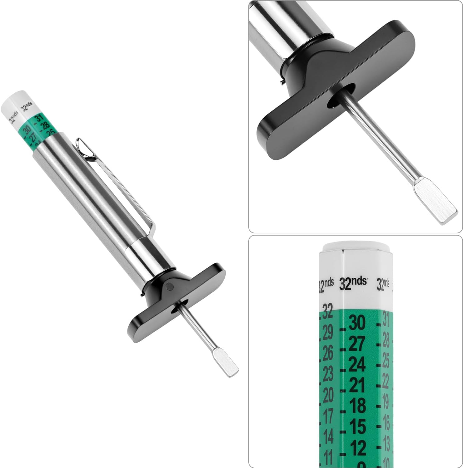 Tire Tread Depth Gauge 2-Pack + Brake Pad Thickness Gauge Set, Color-Coded 1/32 Inch Tire Tread Gauge (0–1 in), Brake Pad Measuring Tool for Internal & External Pads, for Car Truck Motorcycle - Image 4