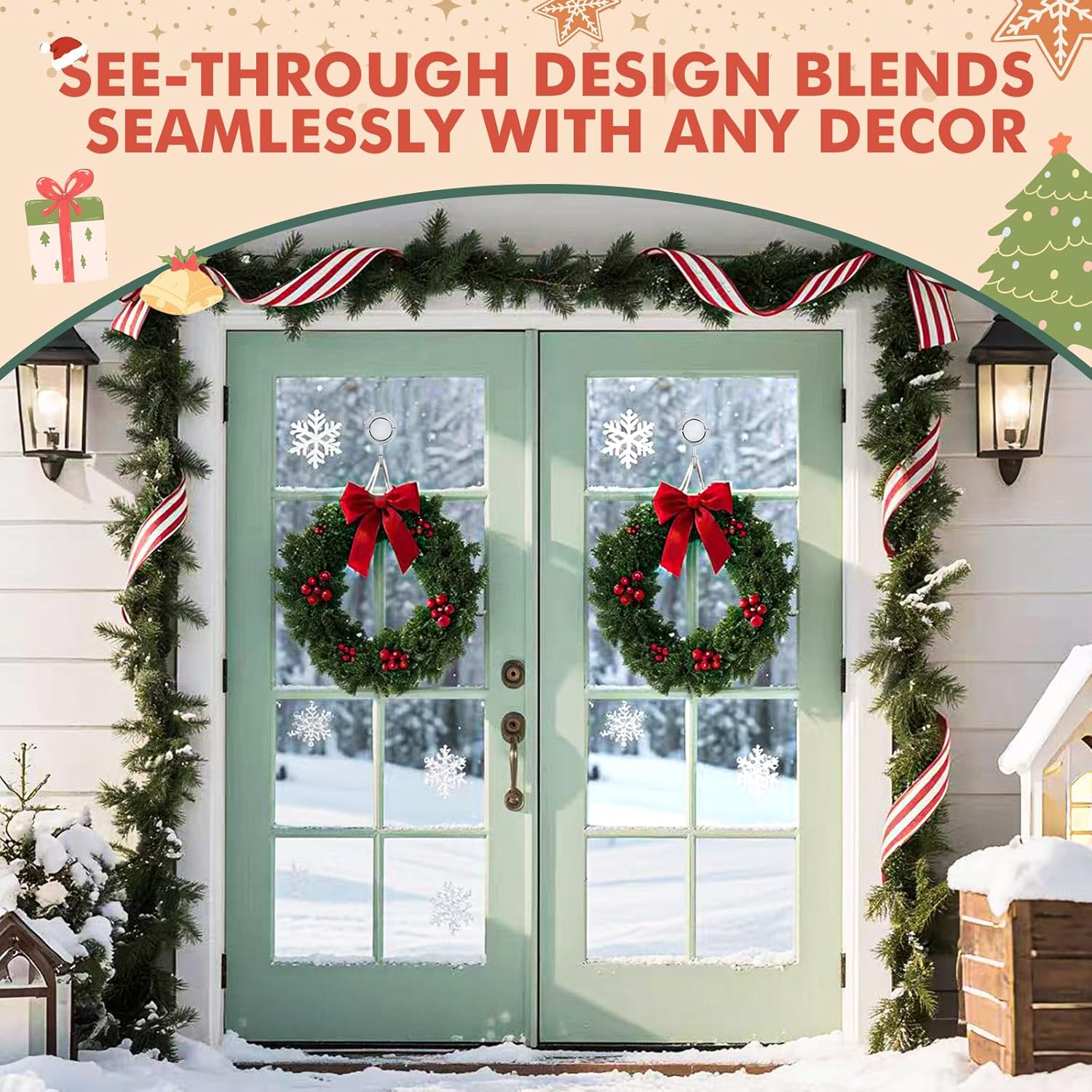 Wreath Hanger, Large Twist Lock Suction Cup Wreath Hooks, Heavy Duty, 22 LB Capacity, Removable and Reusable, Round, Clear, 2 Pcs - Image 2
