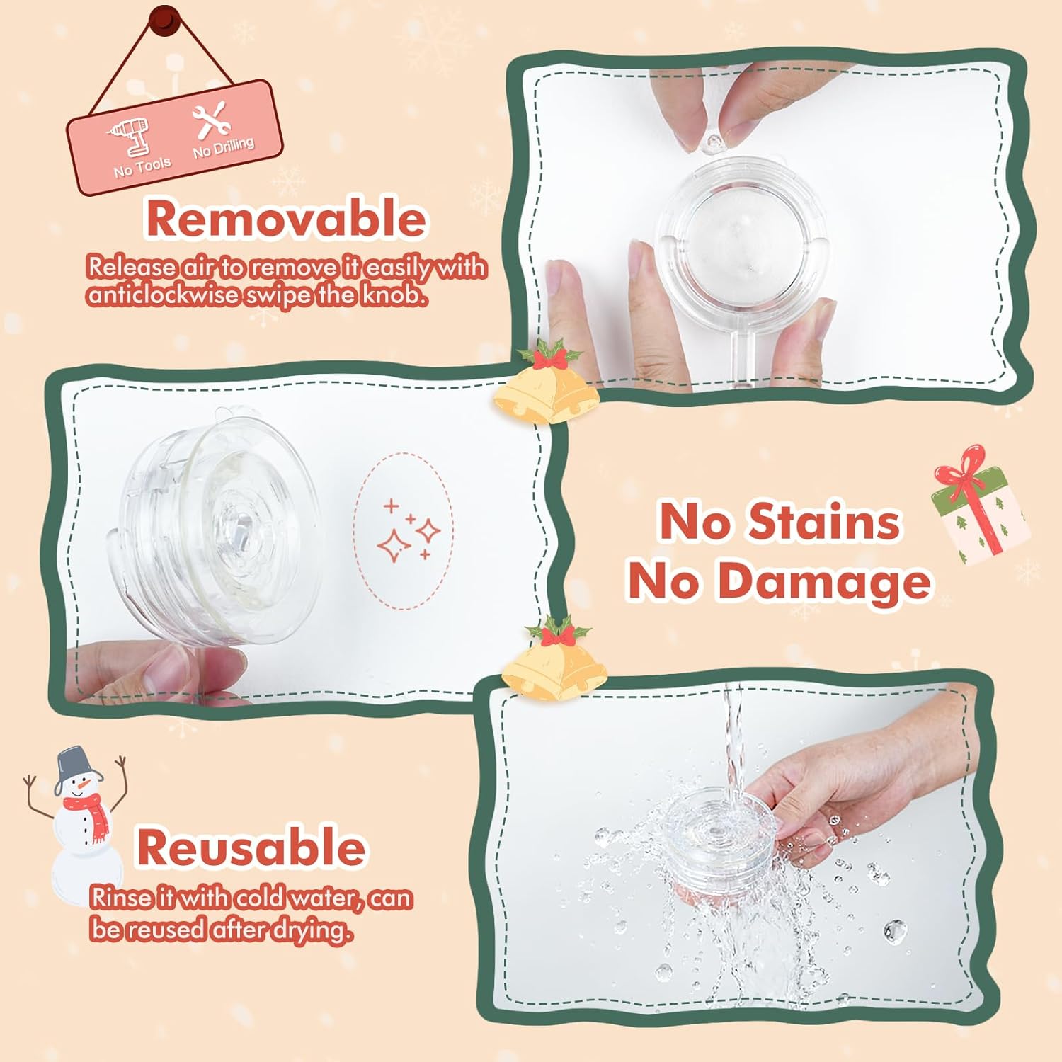 Wreath Hanger, Large Twist Lock Suction Cup Wreath Hooks, Heavy Duty, 22 LB Capacity, Removable and Reusable, Round, Clear, 2 Pcs - Image 5