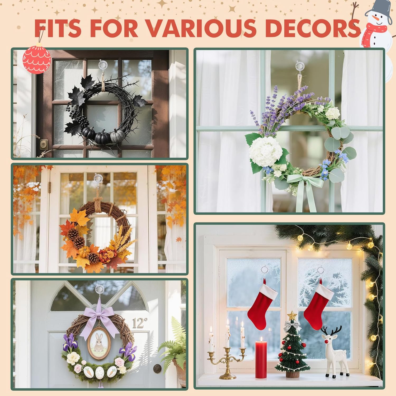 Wreath Hanger, Large Twist Lock Suction Cup Wreath Hooks, Heavy Duty, 22 LB Capacity, Removable and Reusable, Round, Clear, 2 Pcs - Image 6