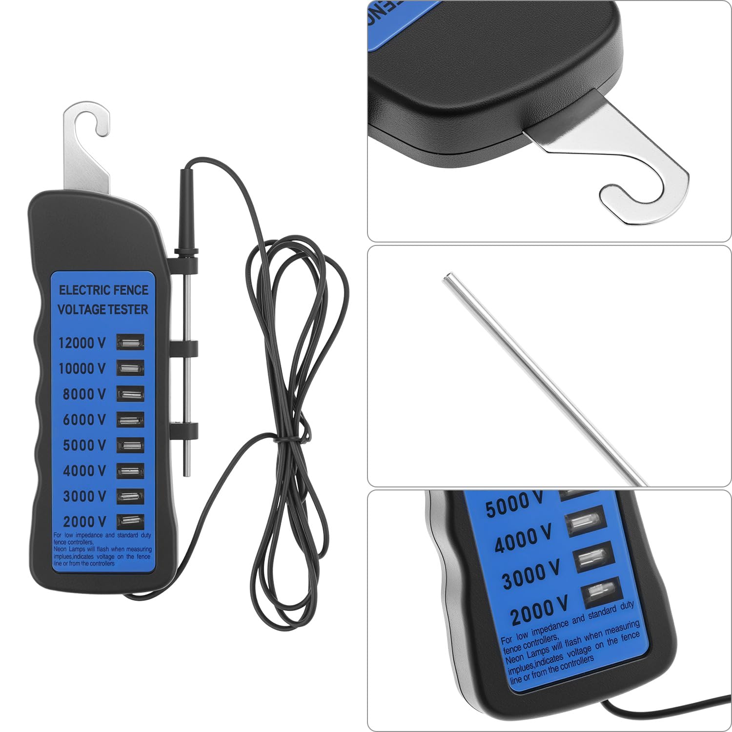 Electric Fence Voltage Tester, 12KV Fence Tester, 8 Neon Lights Testing Tool, Fault Finder for Farms - Image 2