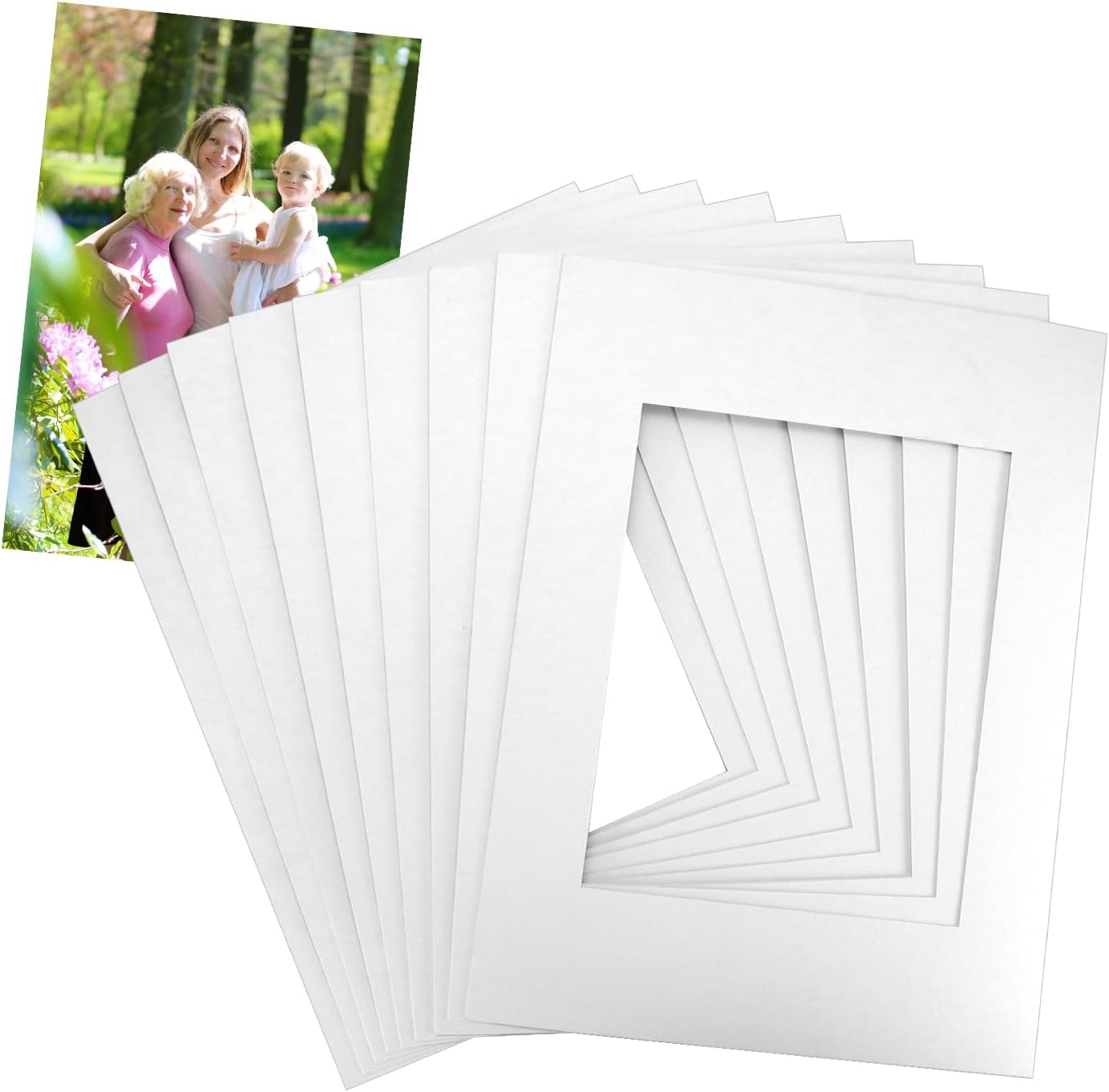 12x16 Picture Mats Cut for 8x10 Photo, 10 Pack White Double Mat Picture Matboard - Pre-Cut Mat Board Show, Bevel Cut Matte to Display Art Family Photos, Show Kits, Art, Picture Framing, - Image 1