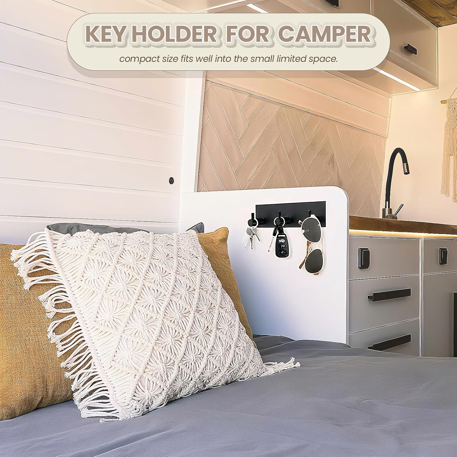Magnetic Key Holder Wall Mount, Metal Adhesive Key Hanger with 3 Hooks, No Drilling, 2 Mount Options, Black, Small - Image 6