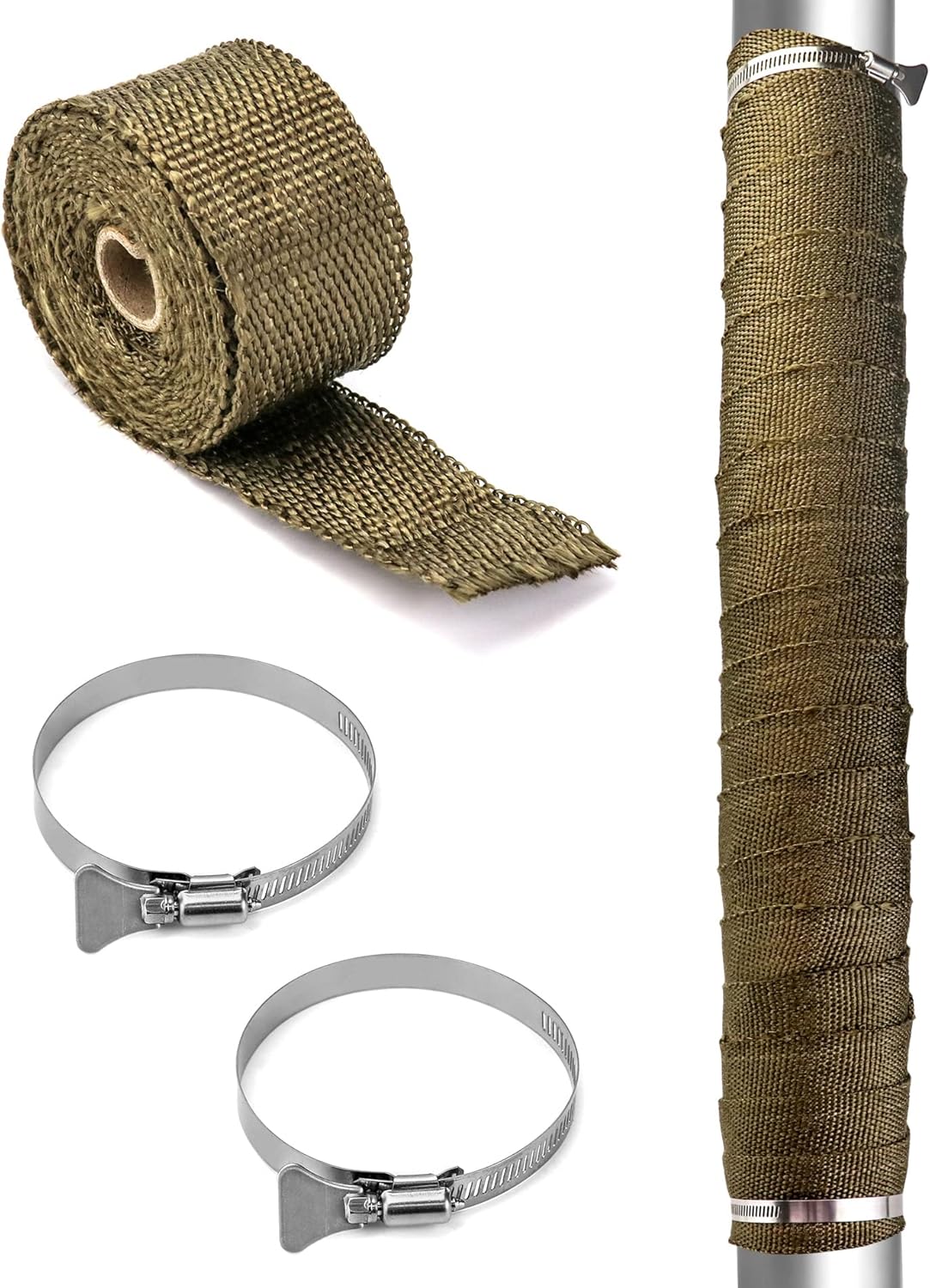 Fireproof Pipe Wrap, Pipe Insulation Webbing Anti-Scald Chimney Ribbon Furnace Flue Protector with 2 Clips - Image 1
