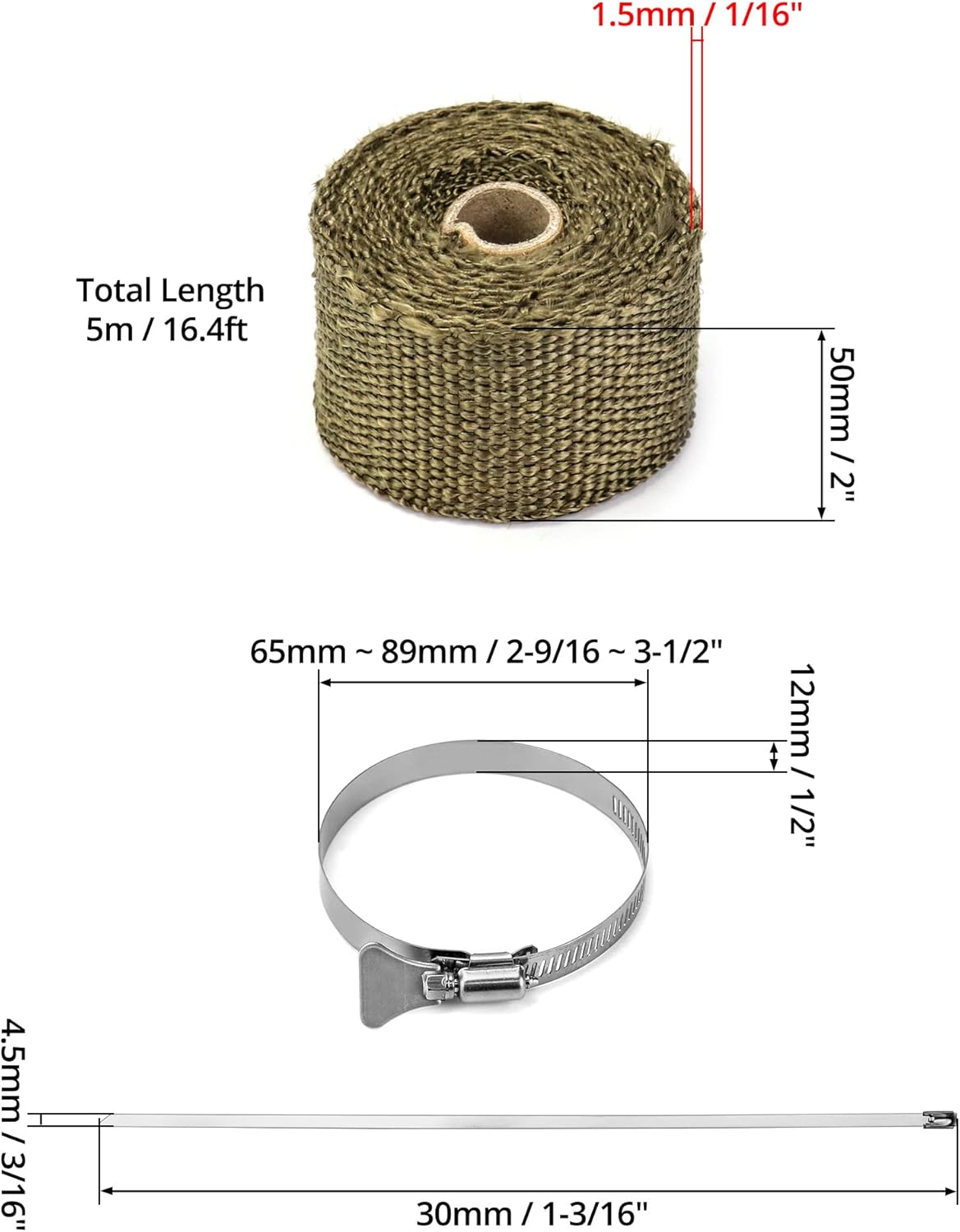 Fireproof Pipe Wrap, Pipe Insulation Webbing Anti-Scald Chimney Ribbon Furnace Flue Protector with 2 Clips - Image 6