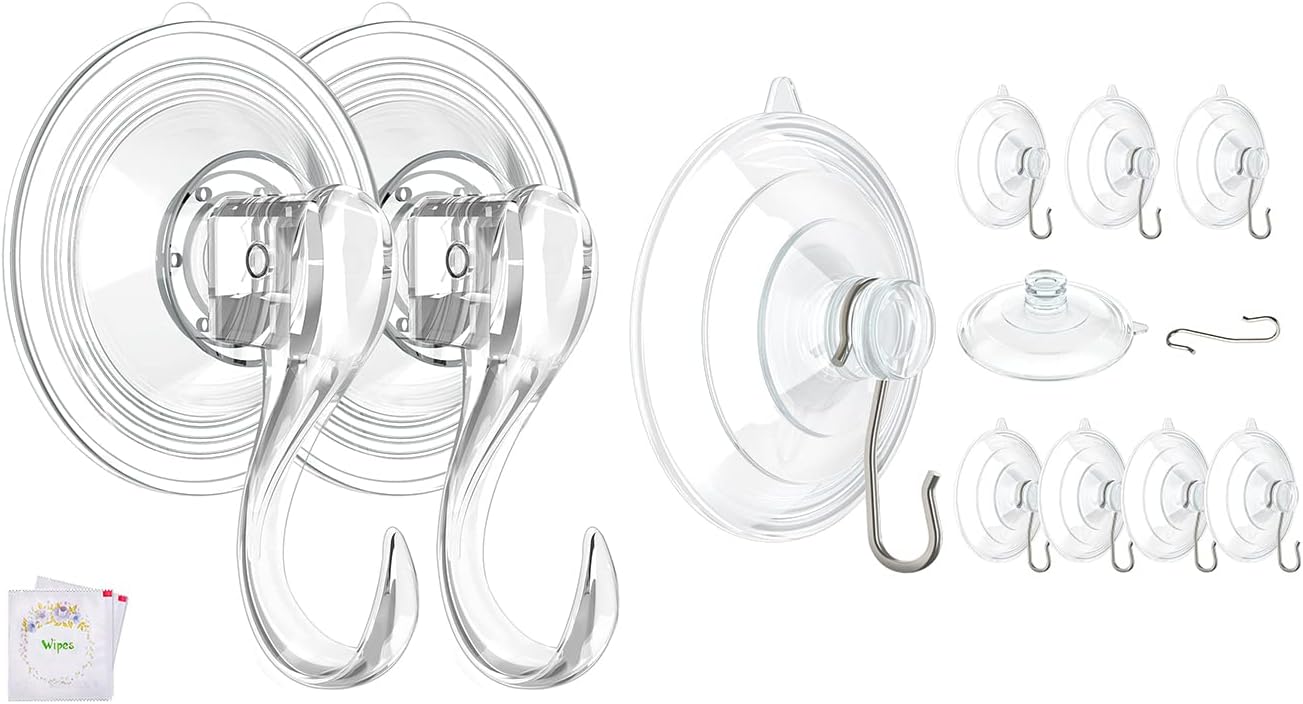 2 Pcs Large Suction Cup Hooks and 10 Pcs Large Suction Cup with Metal Hooks - Image 1