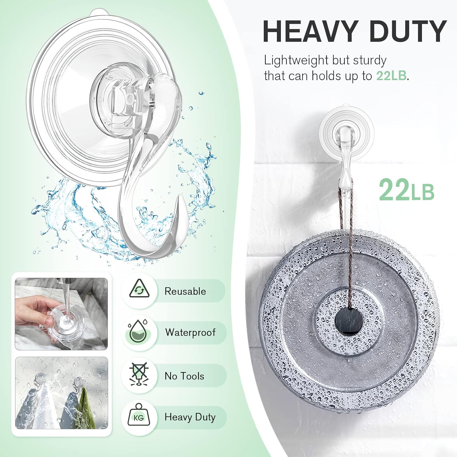 2 Pcs Large Suction Cup Hooks and 10 Pcs Large Suction Cup with Metal Hooks - Image 3