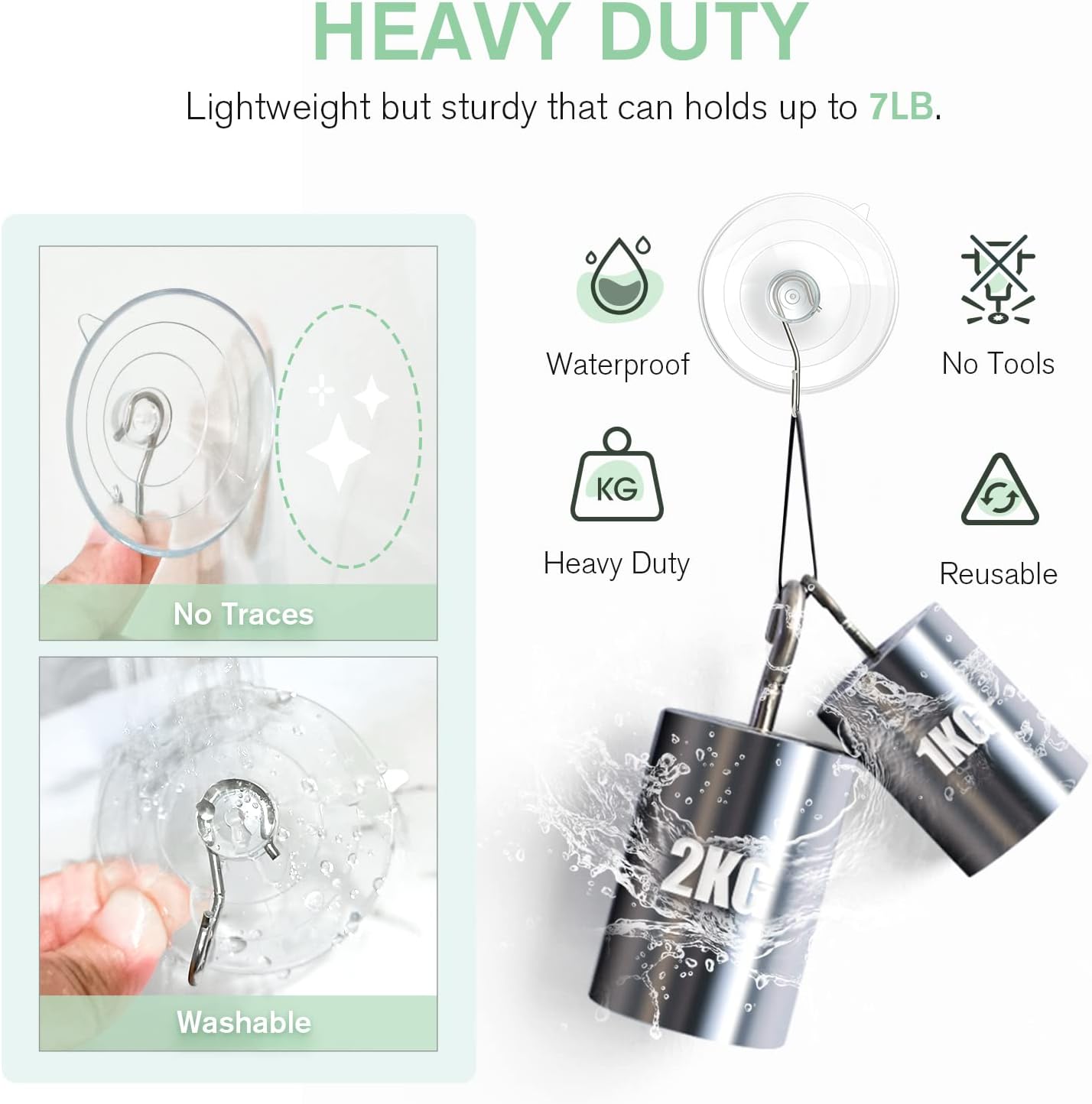 2 Pcs Large Suction Cup Hooks and 10 Pcs Large Suction Cup with Metal Hooks - Image 7