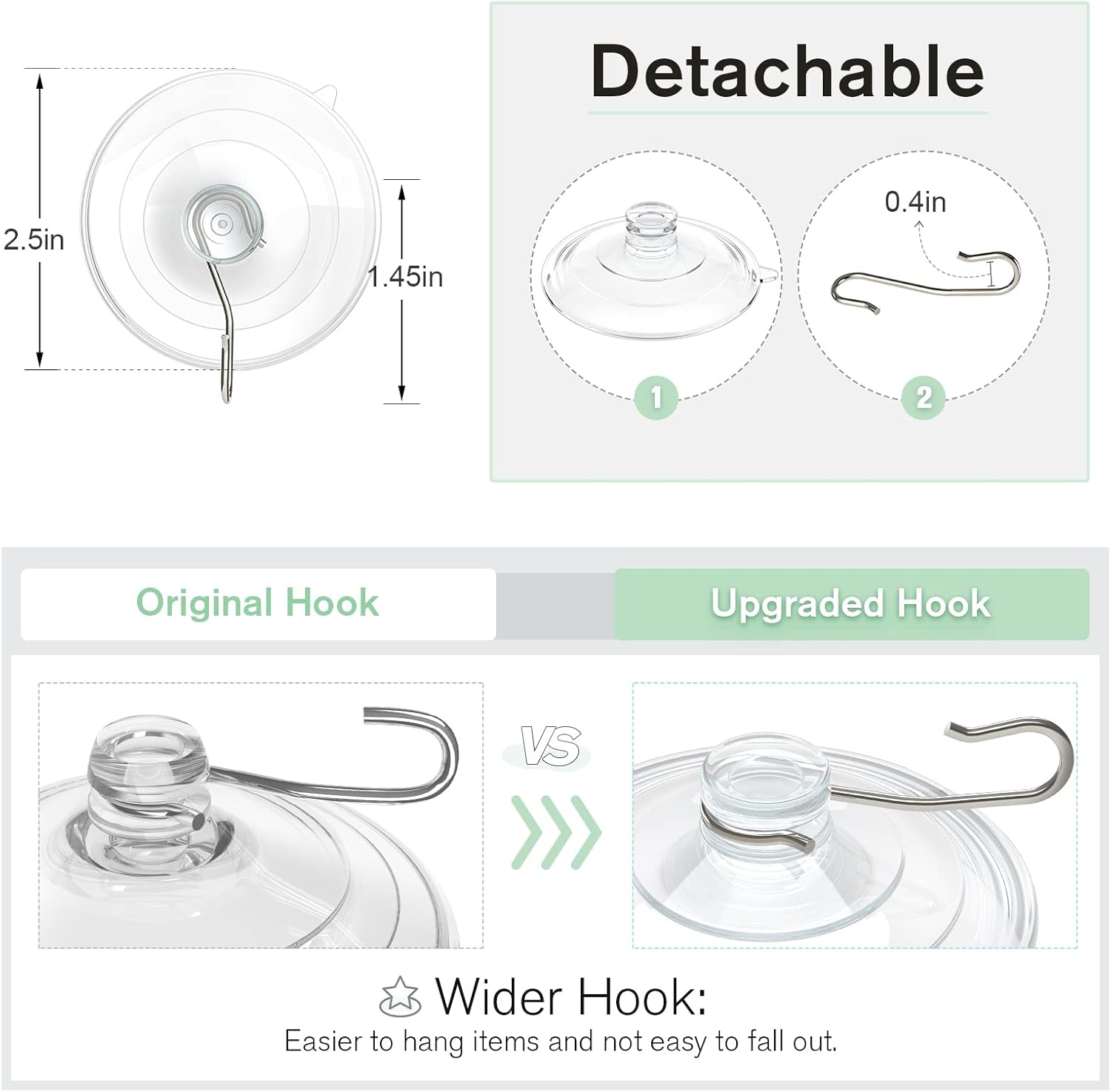 2 Pcs Large Suction Cup Hooks and 10 Pcs Large Suction Cup with Metal Hooks - Image 8