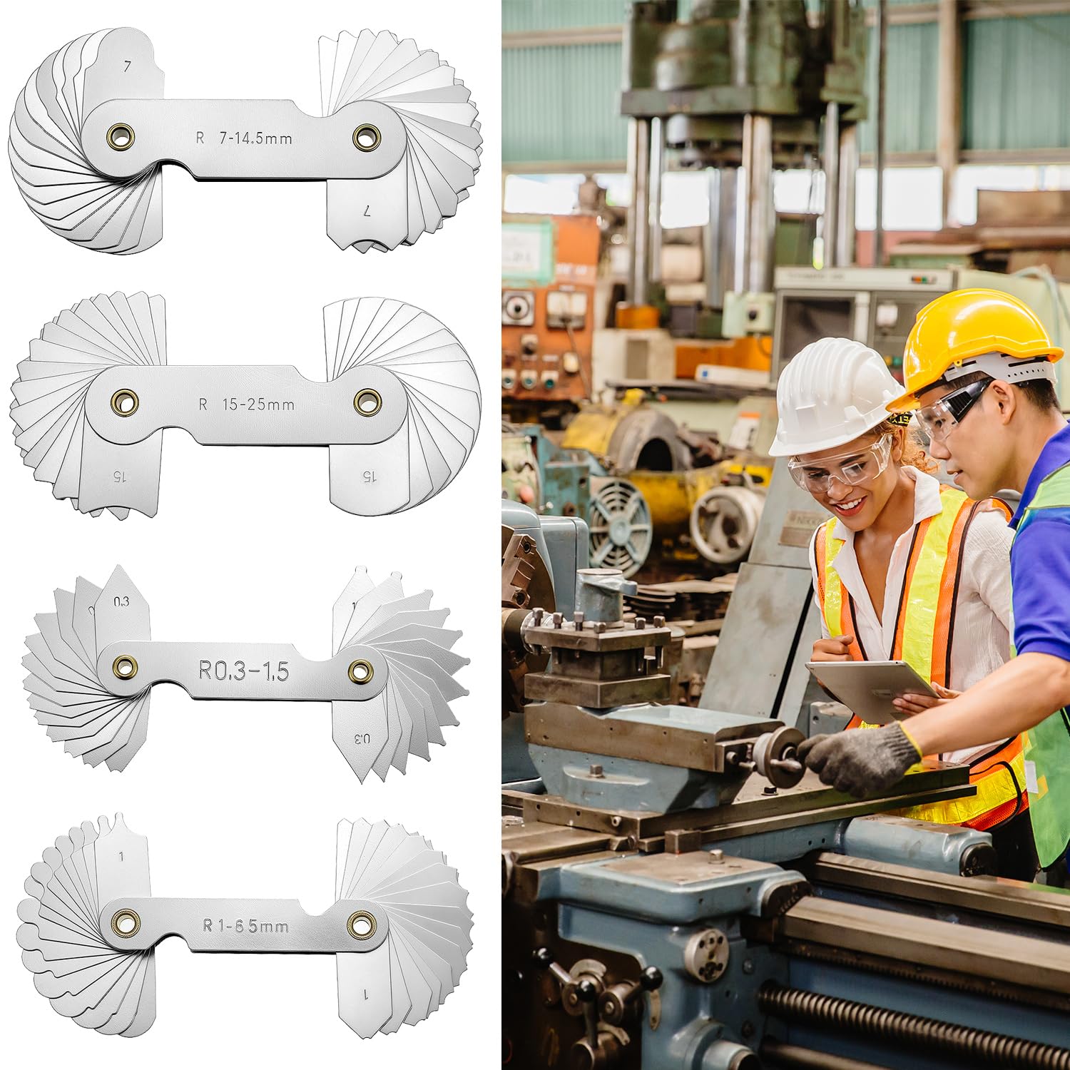 4 Pack Radius Gauge Set, Precision Stainless Steel Measurement Tool for Convex & Concave Surfaces, R0.3-1.5mm/ R1-6.5mm/ R7-14.5mm/ R15-25mm - Image 8