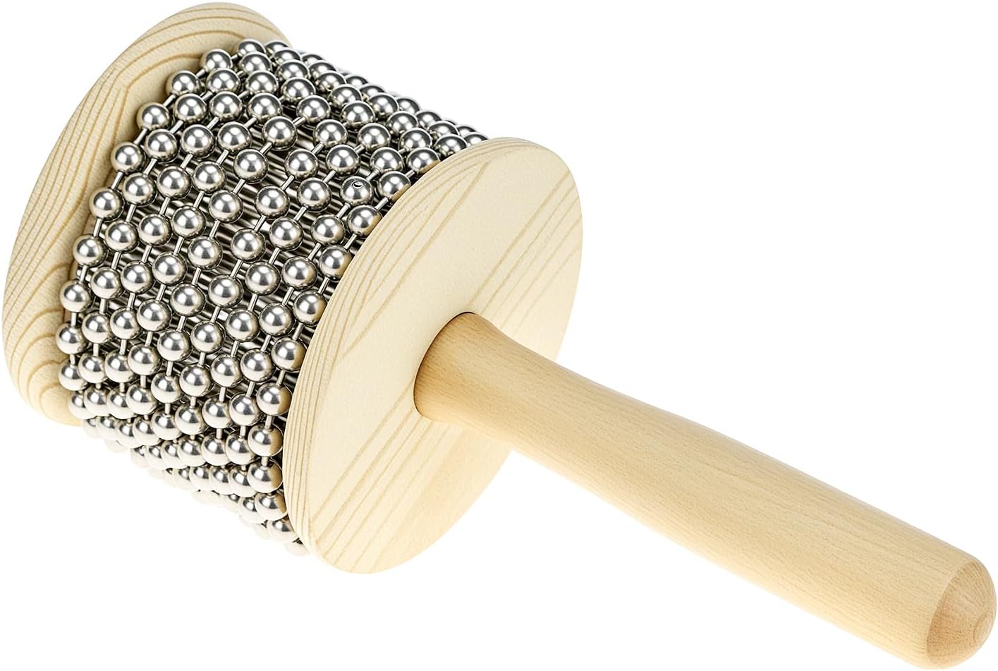 Wooden Cabasa Percussion Musical Instrument, 3.5 Inch Stainless Steel Beaded Shaker with Wooden Handle, Professional Rhythm Maker, 3.54