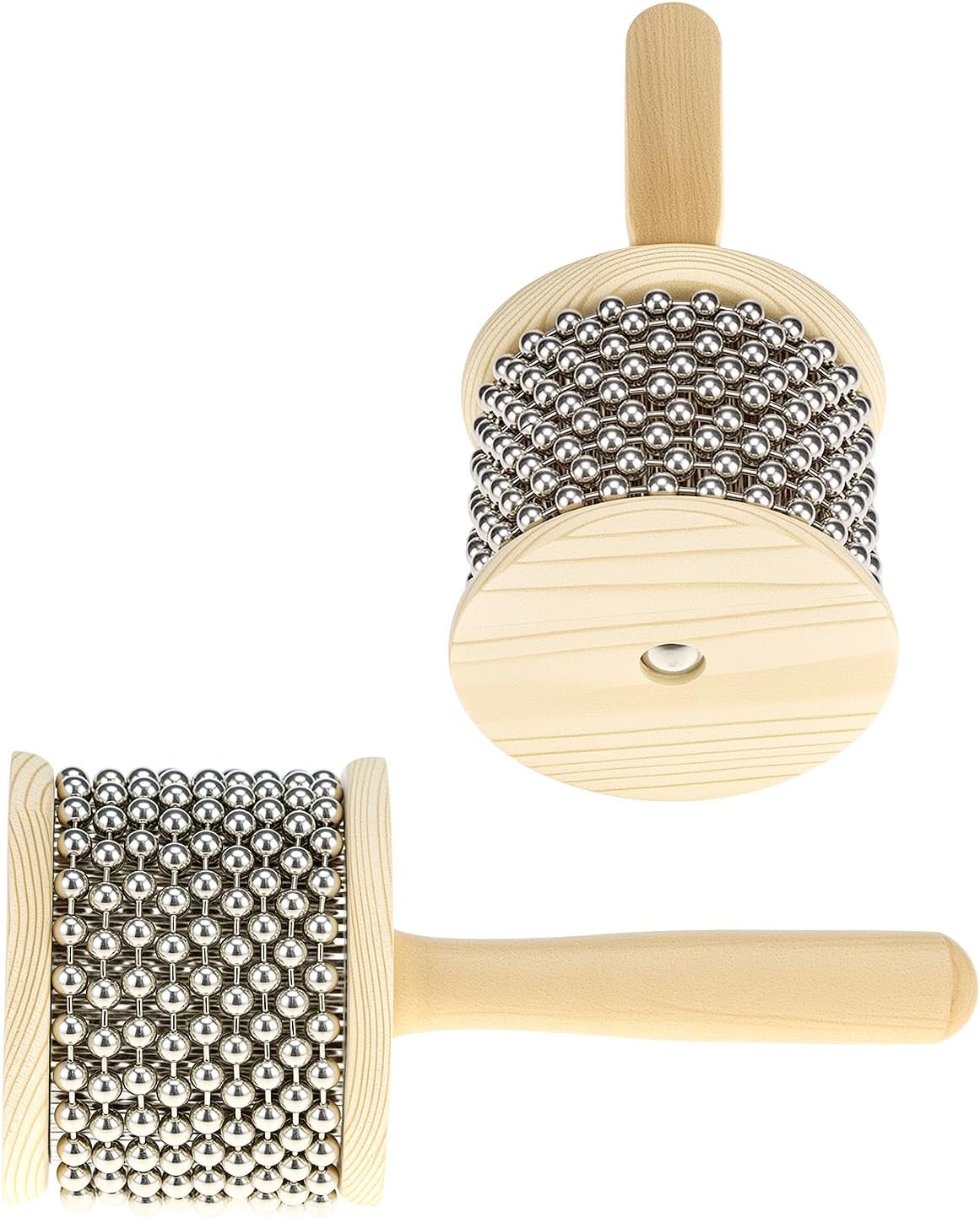 Wooden Cabasa Percussion Musical Instrument, 3.5 Inch Stainless Steel Beaded Shaker with Wooden Handle, Professional Rhythm Maker, 3.54