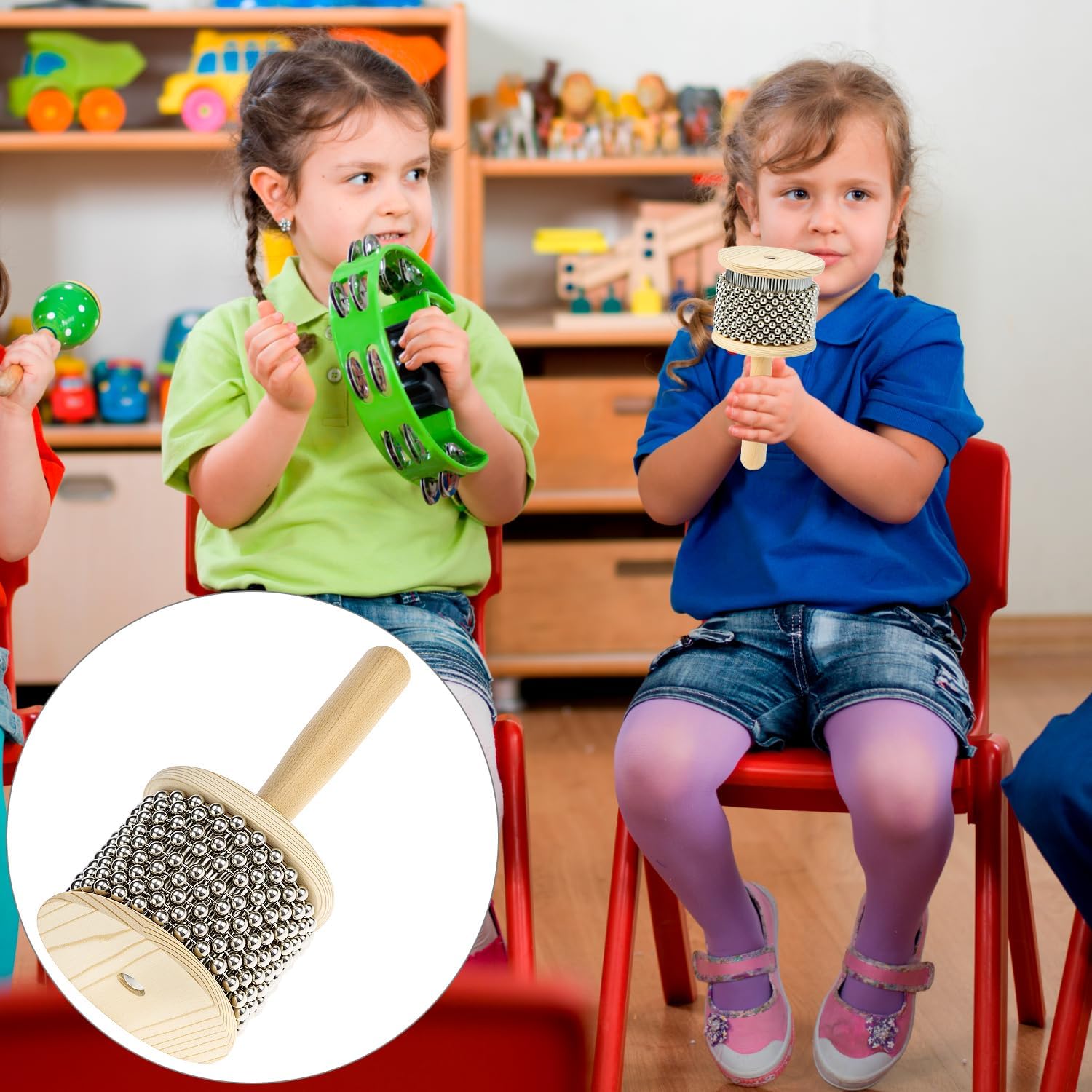 Wooden Cabasa Percussion Musical Instrument, 3.5 Inch Stainless Steel Beaded Shaker with Wooden Handle, Professional Rhythm Maker, 3.54