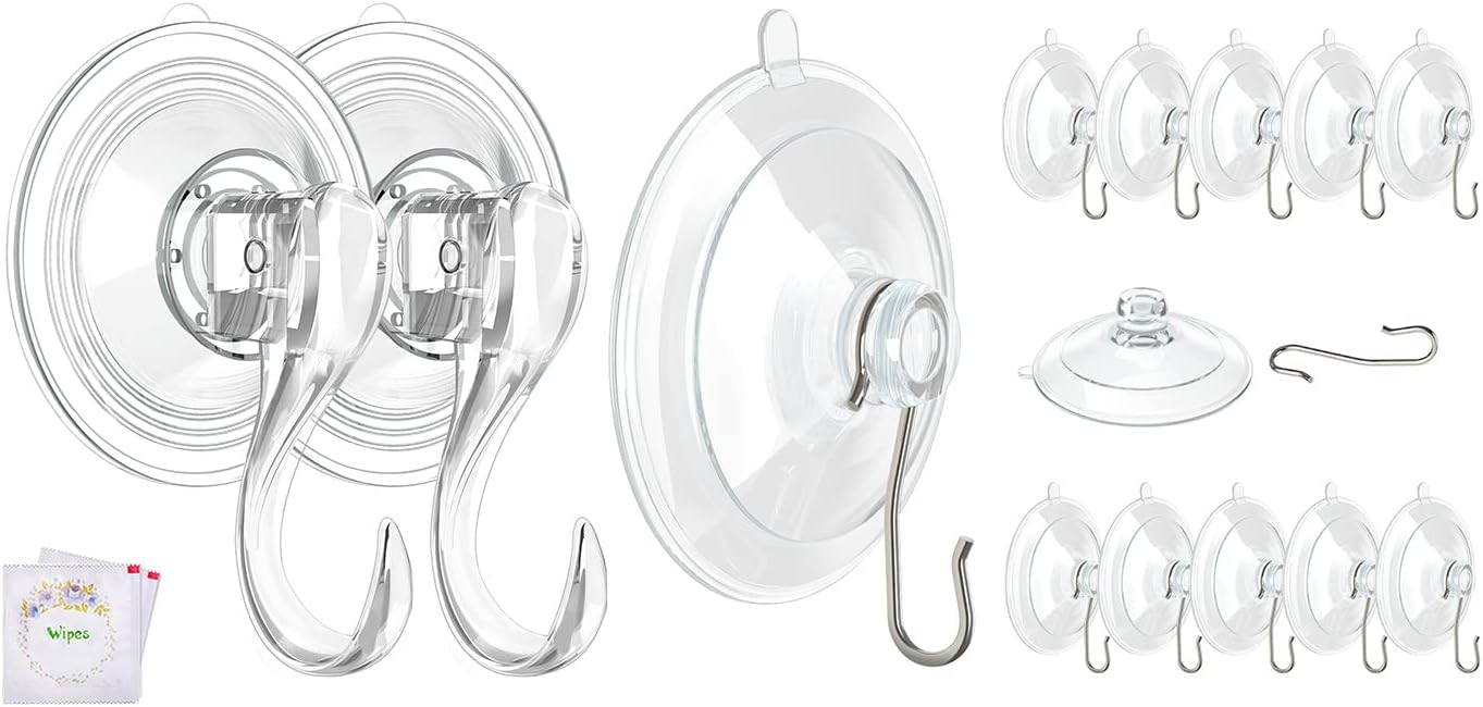 2 Pcs Large Suction Cup Hooks 12 Pcs Small Suction Cup with Metal Hooks - Image 1