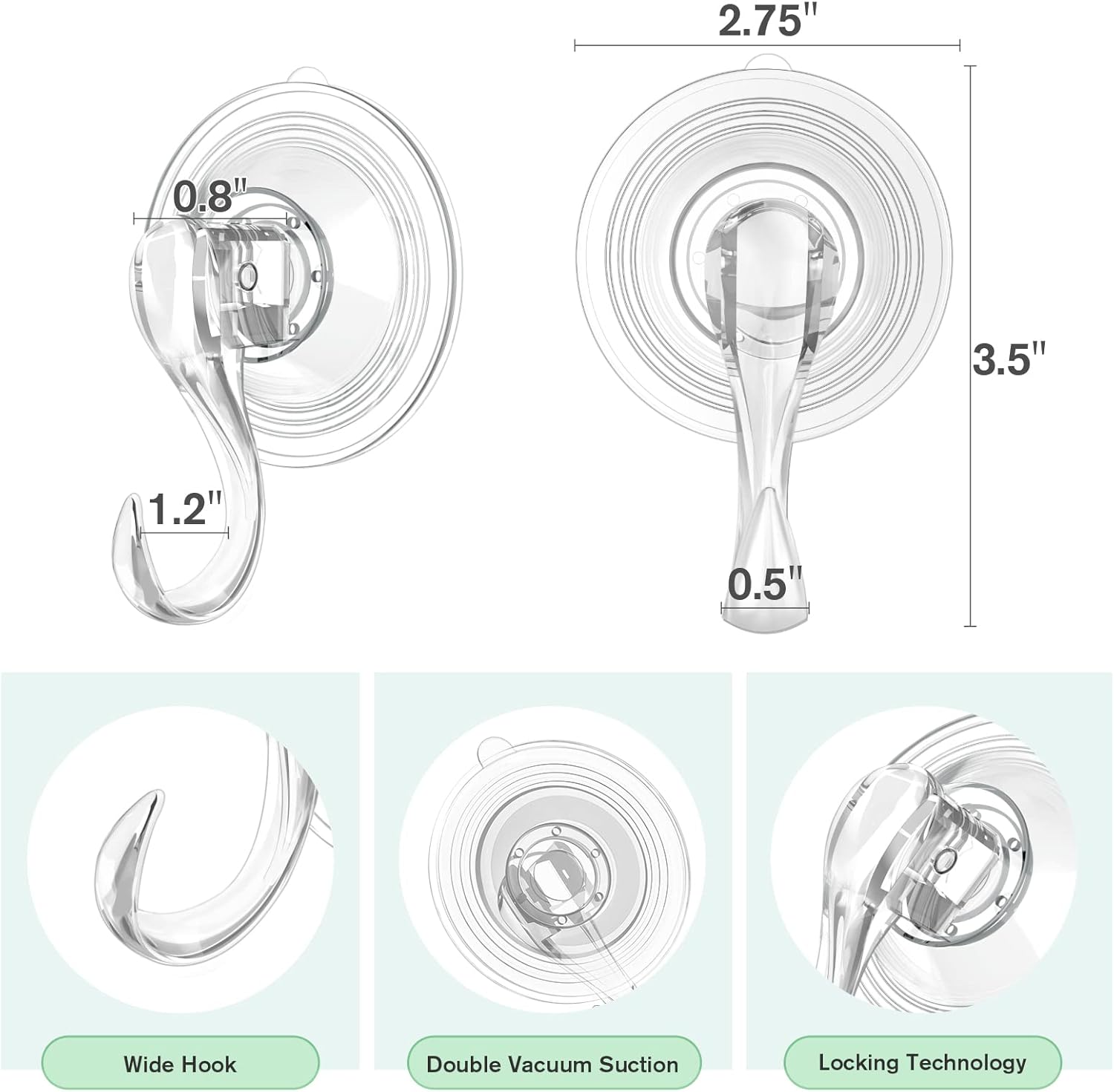 2 Pcs Large Suction Cup Hooks 12 Pcs Small Suction Cup with Metal Hooks - Image 4