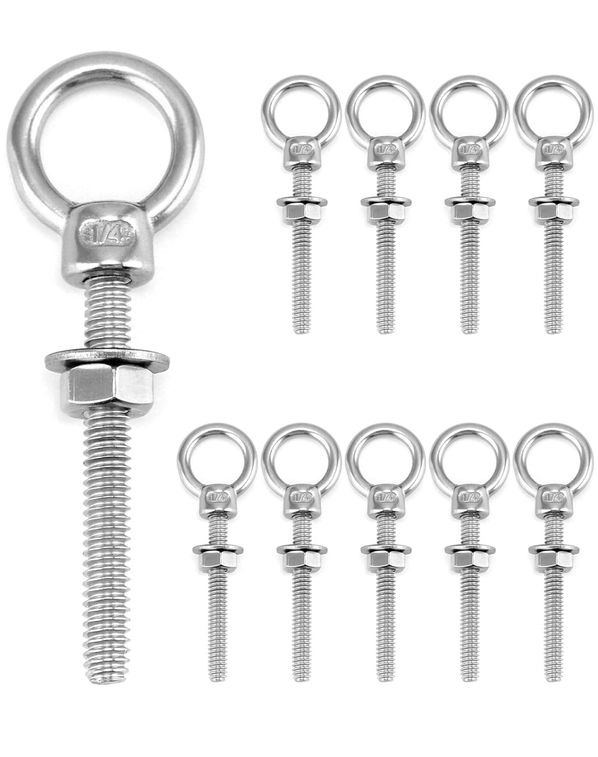 Shoulder Eye Bolts, 10 Pack 316 Stainless Steel Shoulder Threaded Eyebolts- 1/4