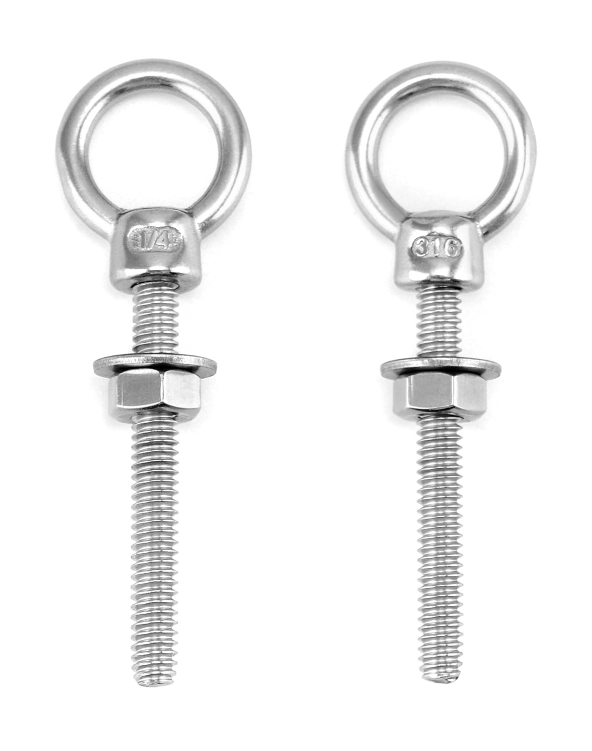 Shoulder Eye Bolts, 10 Pack 316 Stainless Steel Shoulder Threaded Eyebolts- 1/4