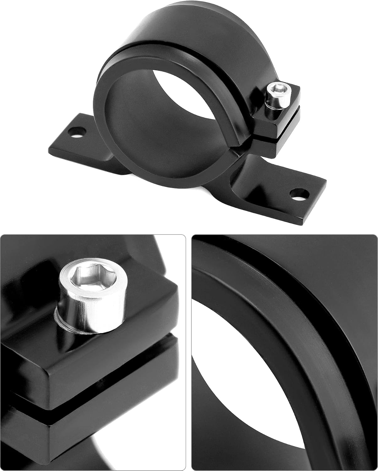 Fuel Pump Clamp Holder, 2 Pack 50mm Fuel Filter Mounting Bracket, Premium Aluminum Alloy Oil/Fuel Pump Mounting Bracket, Secure Filter Clamp Cradle, Sleek Black Design - Image 5