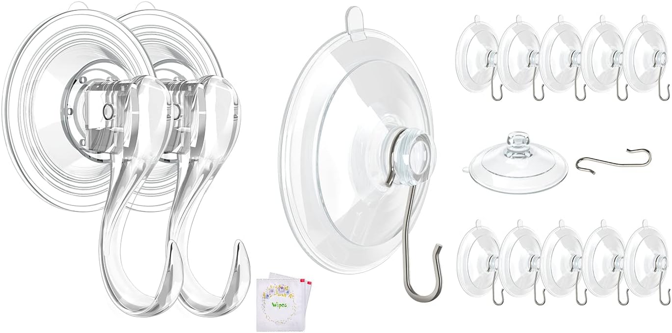 2 Pcs Small Suction Cup Hooks and 12 Pcs Small Suction Cup with Metal Hooks - Image 1