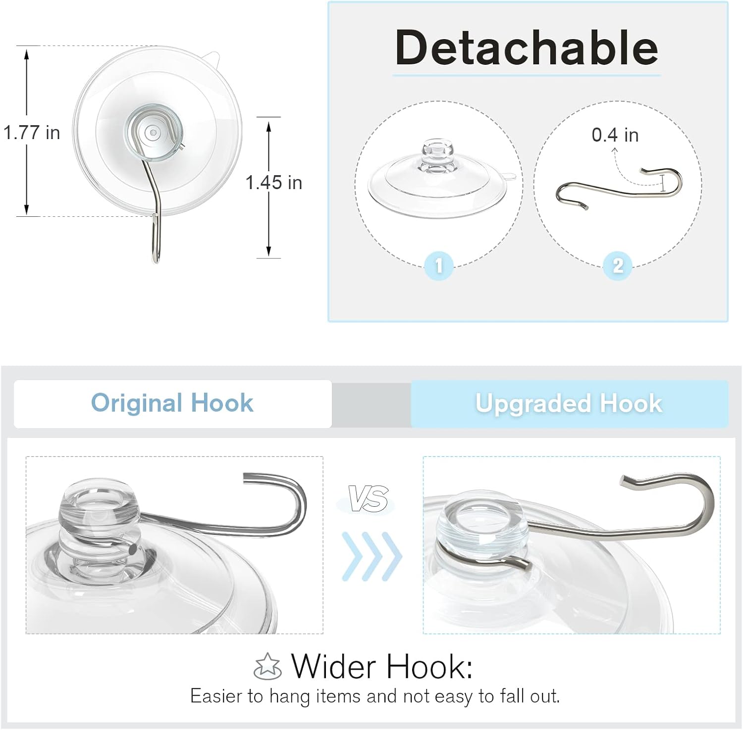2 Pcs Small Suction Cup Hooks and 12 Pcs Small Suction Cup with Metal Hooks - Image 8