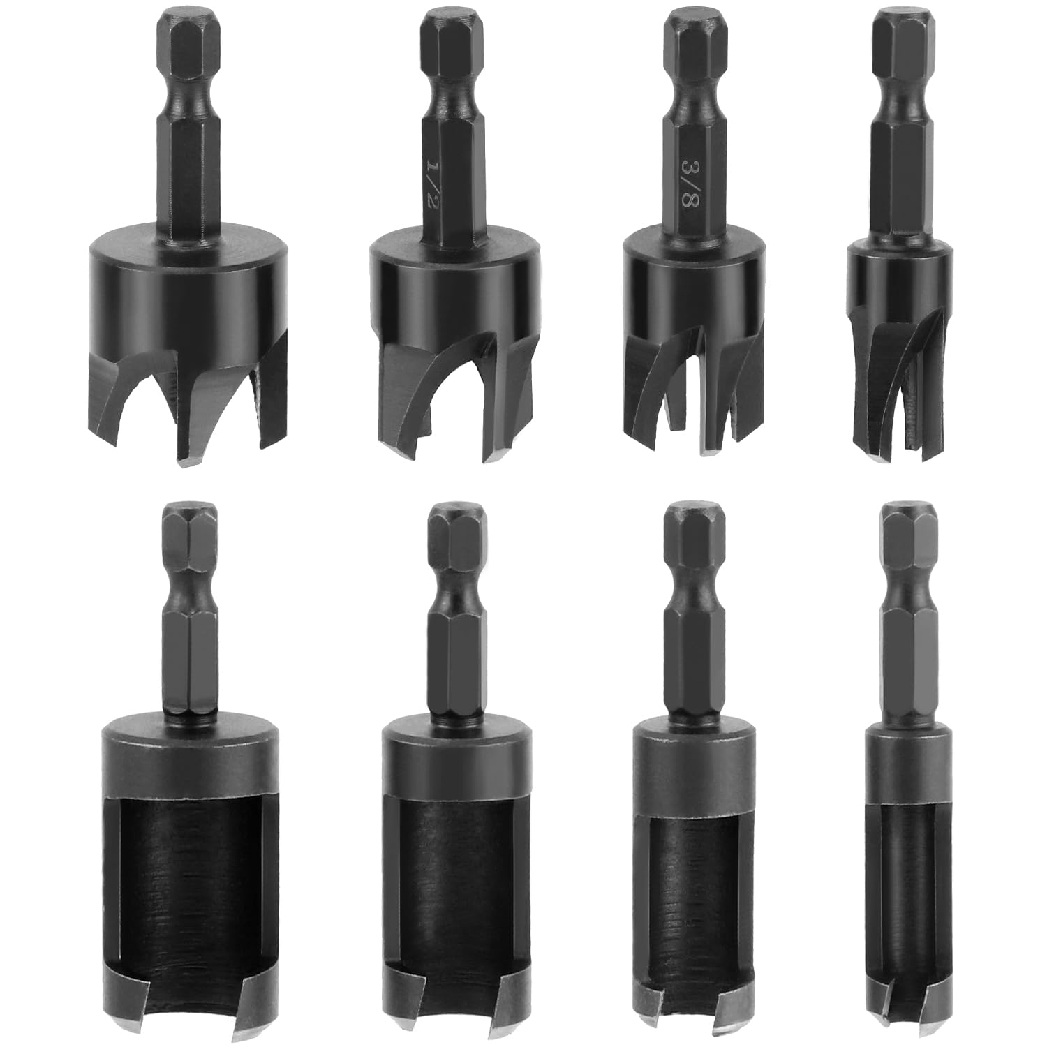 Wood Plug Cutter Drill Bit Set, 8Pcs, Includes 1/4