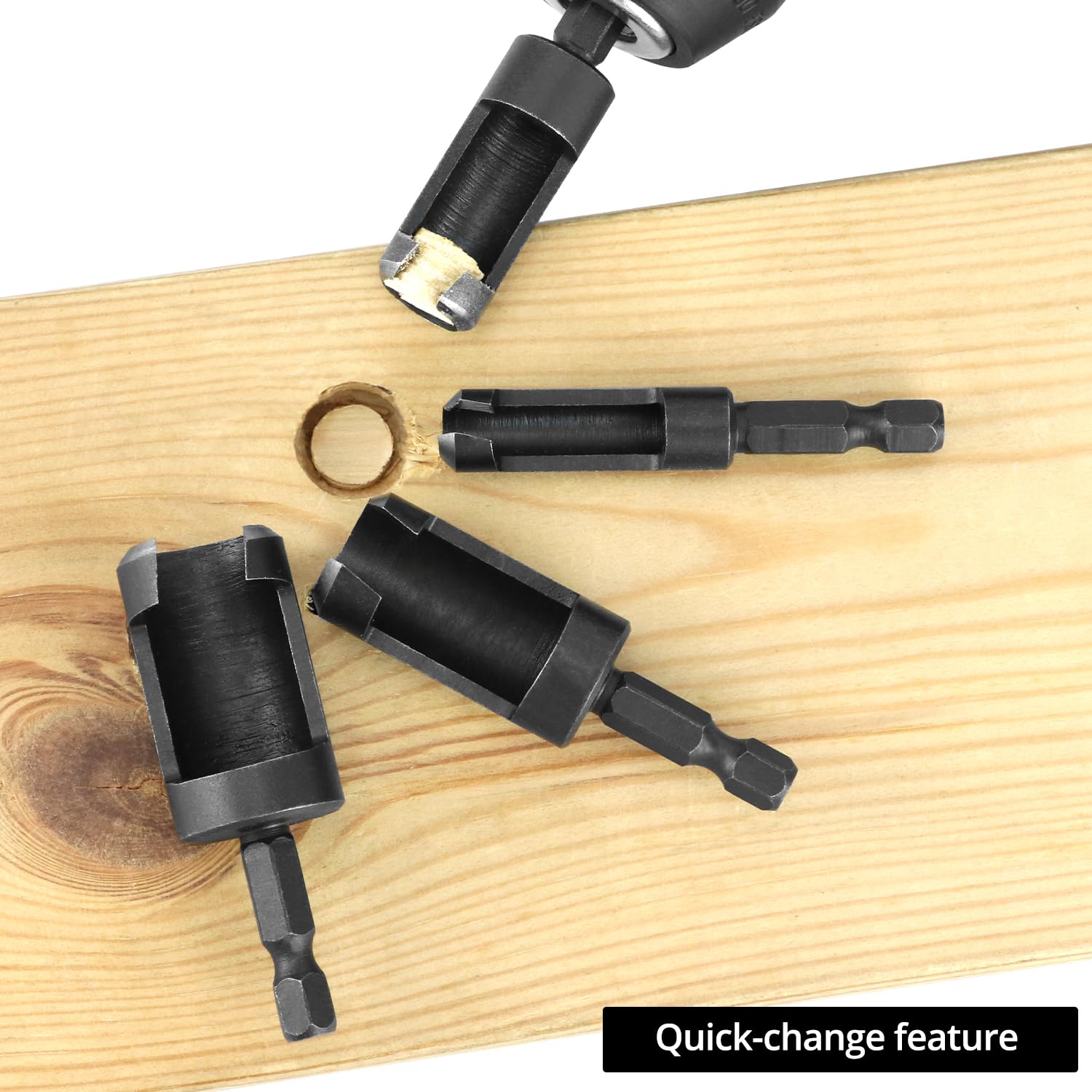 Wood Plug Cutter Drill Bit Set, 8Pcs, Includes 1/4