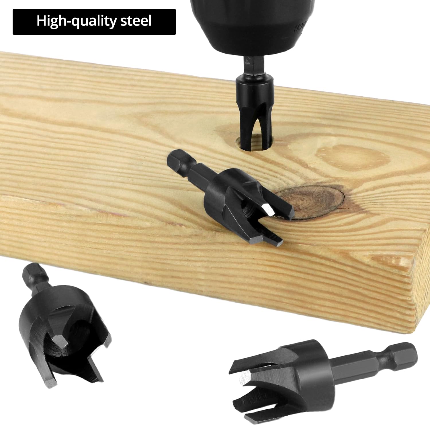Wood Plug Cutter Drill Bit Set, 8Pcs, Includes 1/4